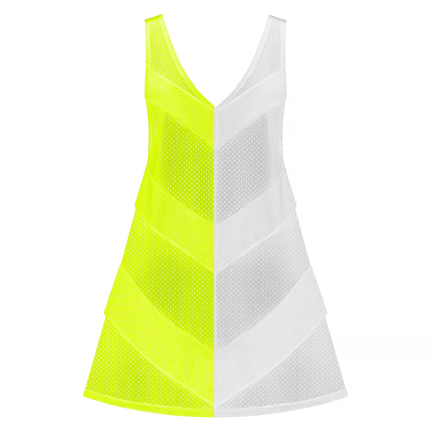 Women&rsquo;s Yellow / White Neon Yellow-White Chevron Beach Cover-Up Athletic Mesh Dress | Medium | Kim Foley