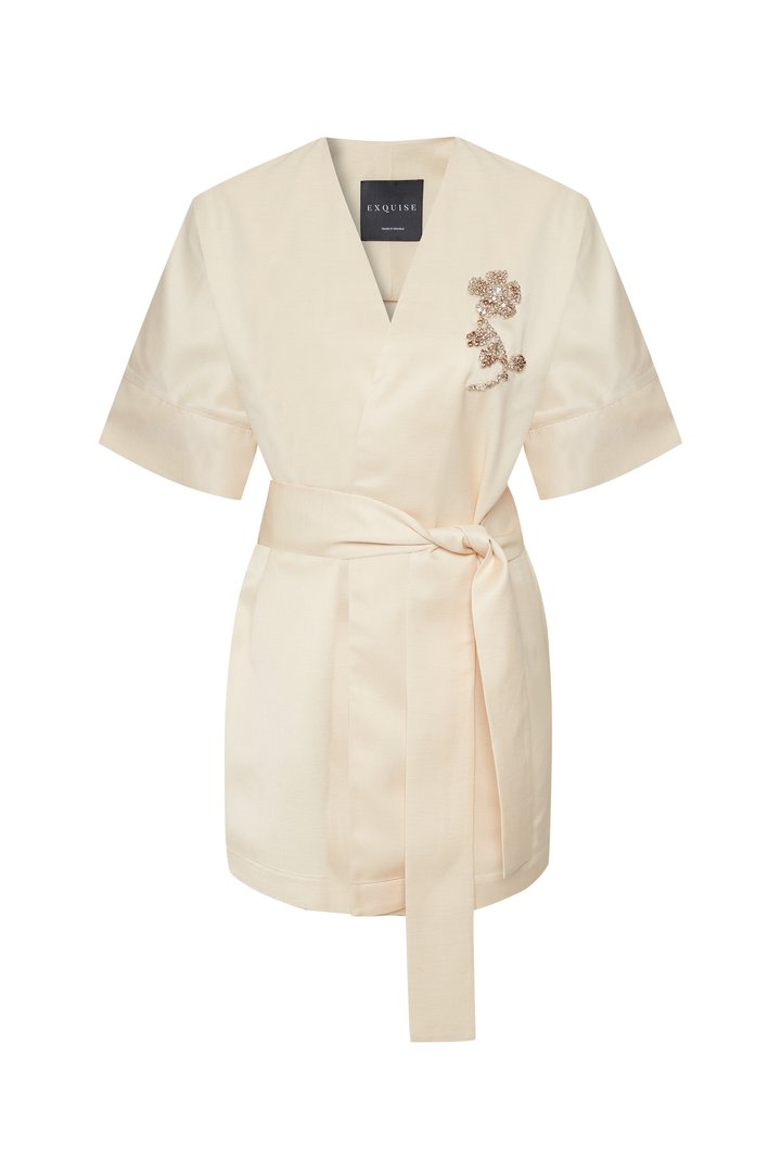 Women's Neutrals Regular Luxe Kimono Wrap Ophelia Jacket - Ecru | Small | Exquise