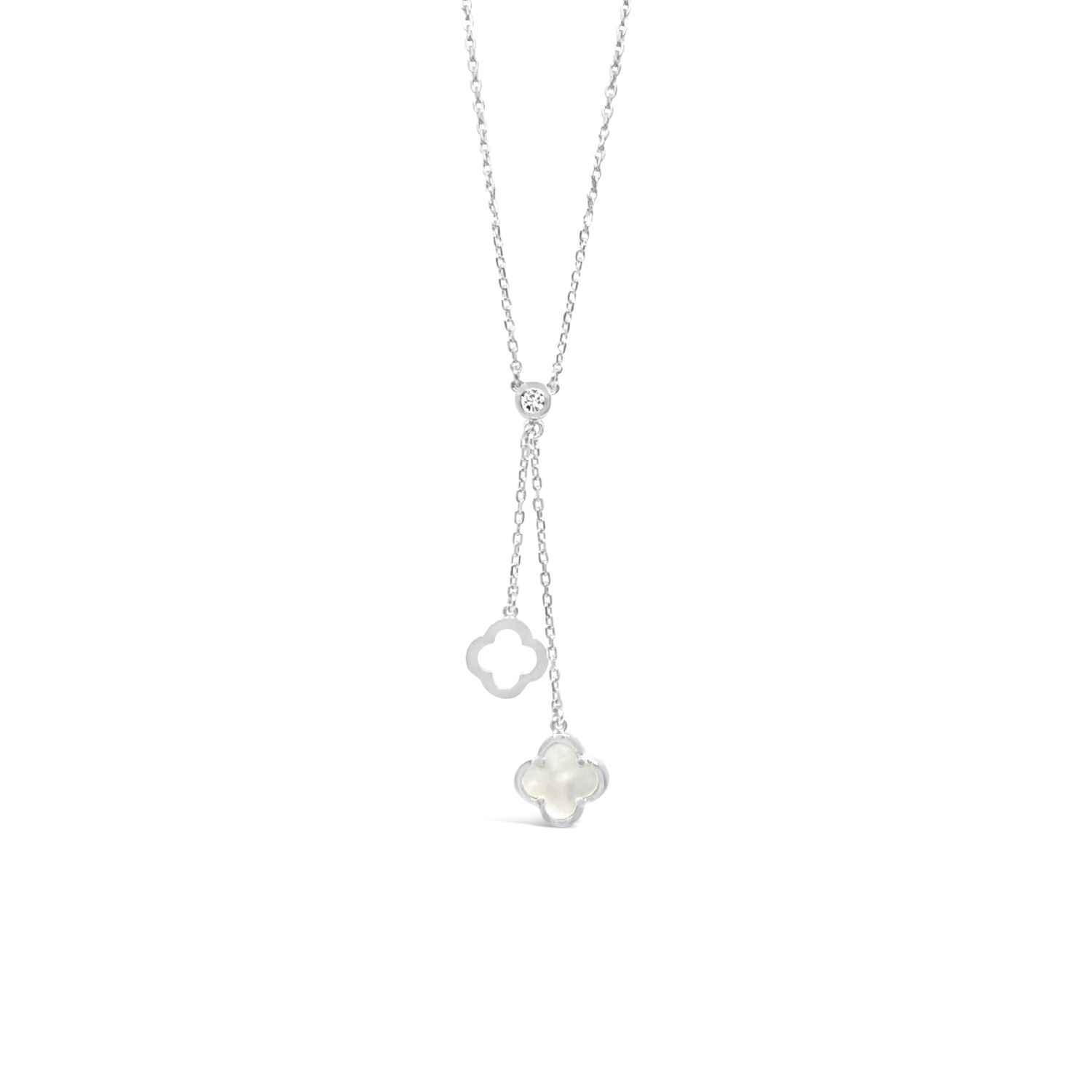 Lutiro Women's White Y Necklace Double Clover Mother Of Pearl
