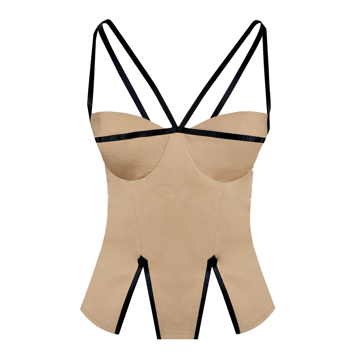 Contessa Mills Madeleine Fitted Corset-inspired Poplin Top In Brown