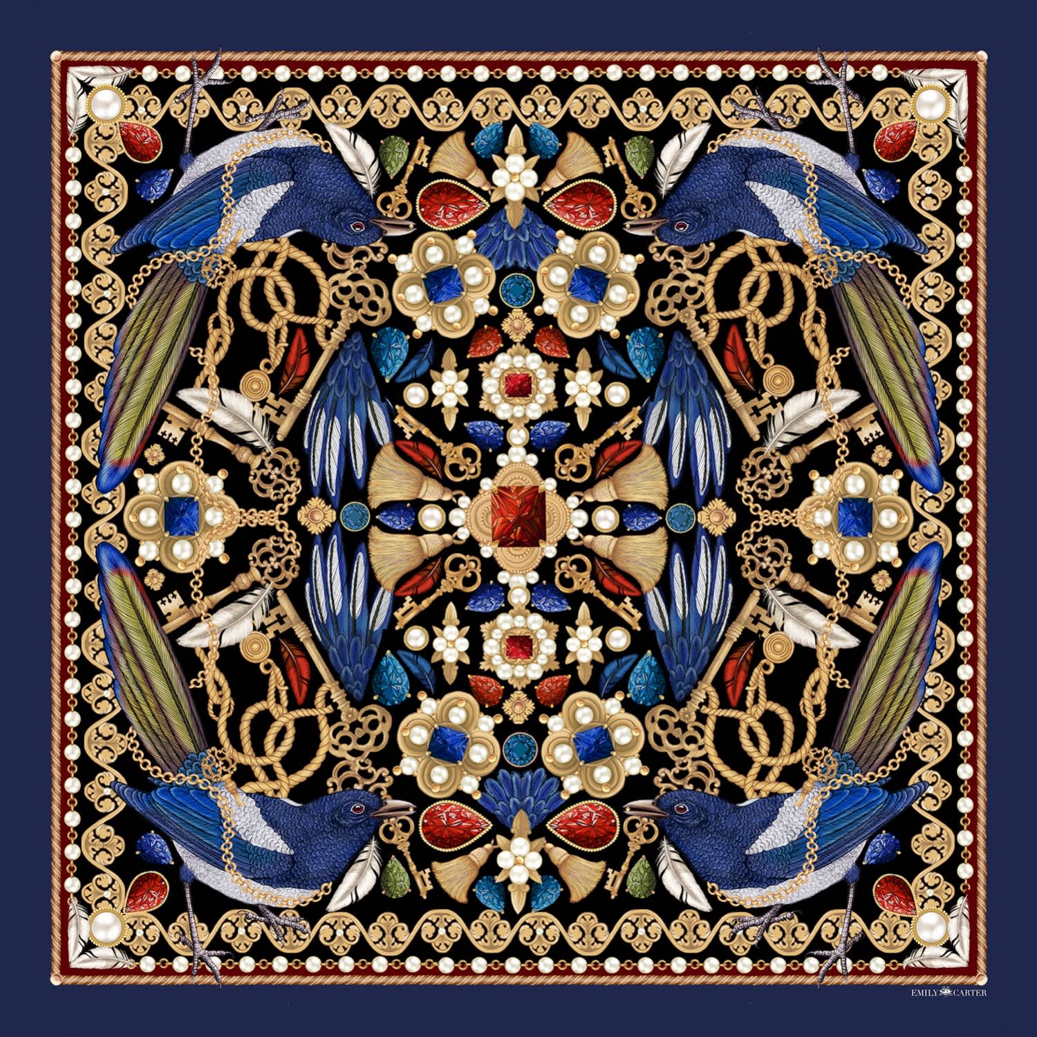 Emily Carter Women's Blue / Red The Medieval Magpie Scarf - L In Multi