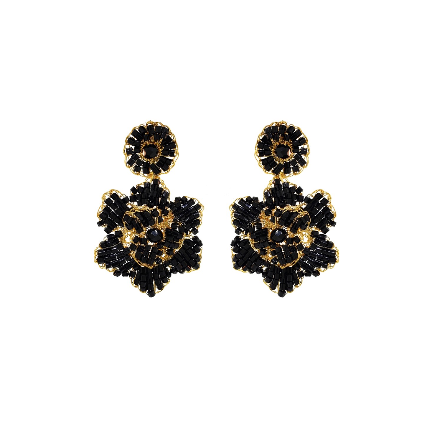 Lavish By Tricia Milaneze Women's Gold / Black Black & Gold Mini Blossom Handmade Crochet Earrings