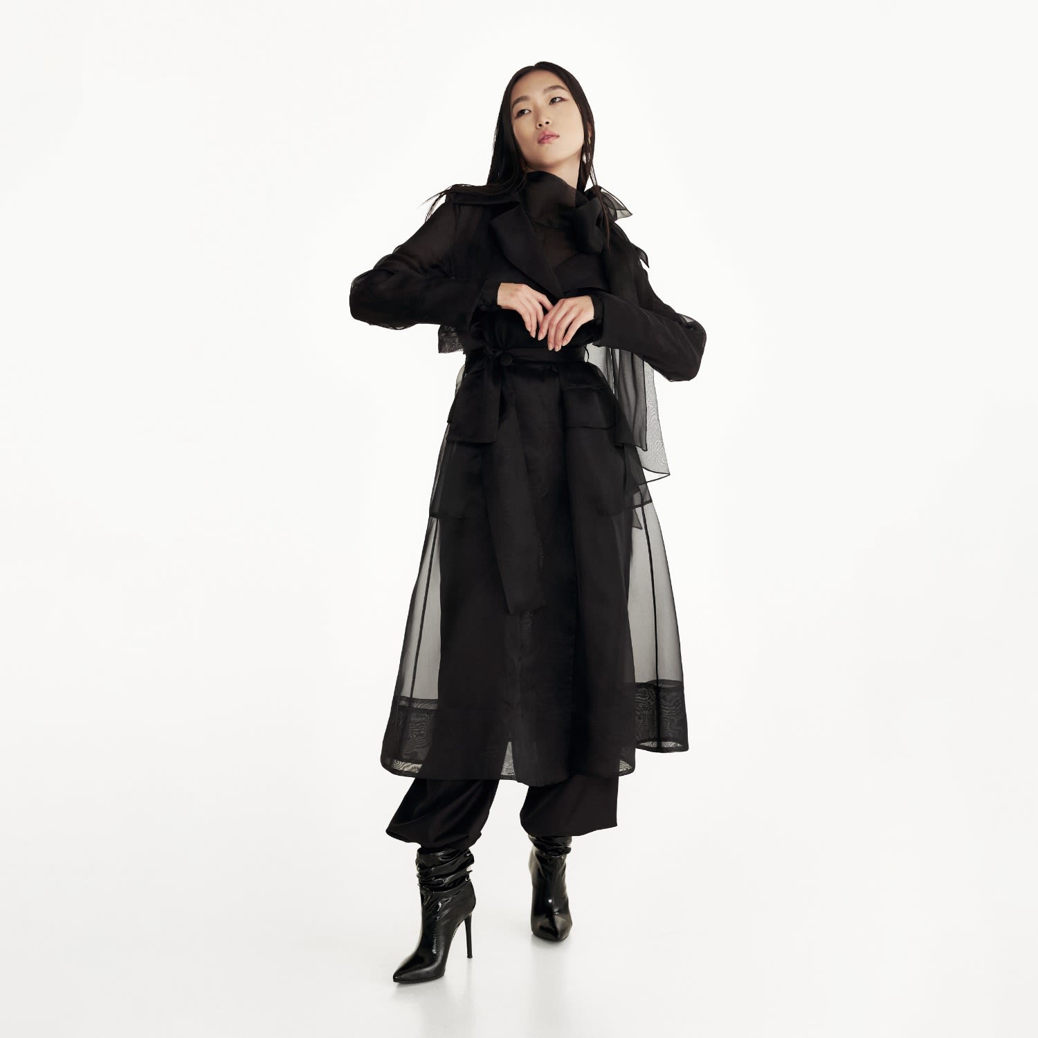 See Through Organza Trench Coat In Black | LITA COUTURE | Wolf