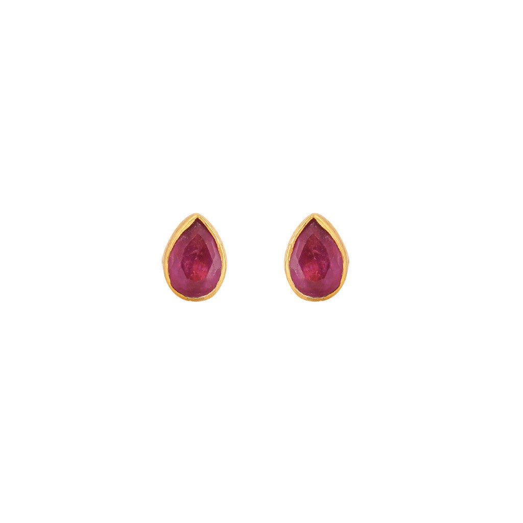 Opium Jewels Women's Gold / Red Tiny Teardrop Studs In Pink Ruby