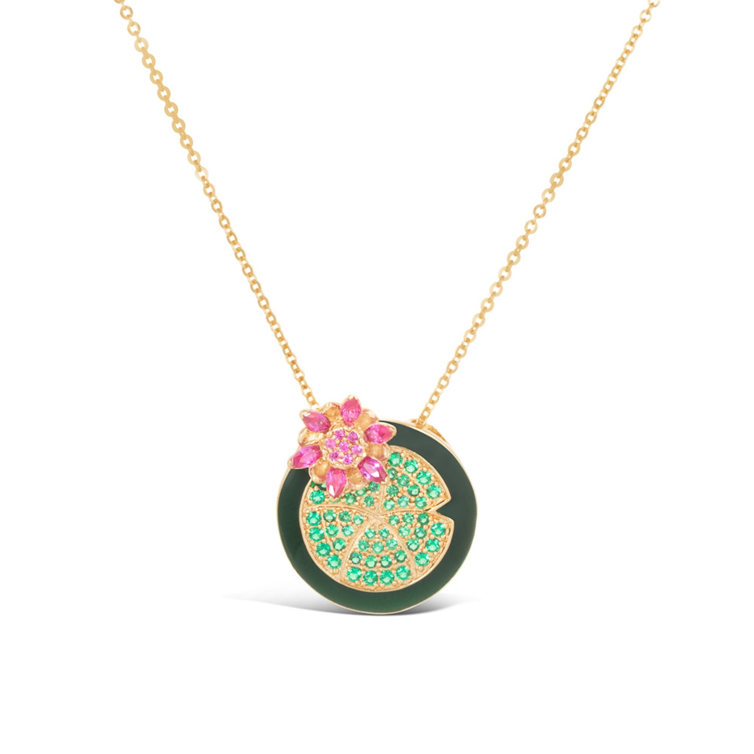 Kajal Naina Women's Gold / Green Lotus In A Pond Pendant In Multi