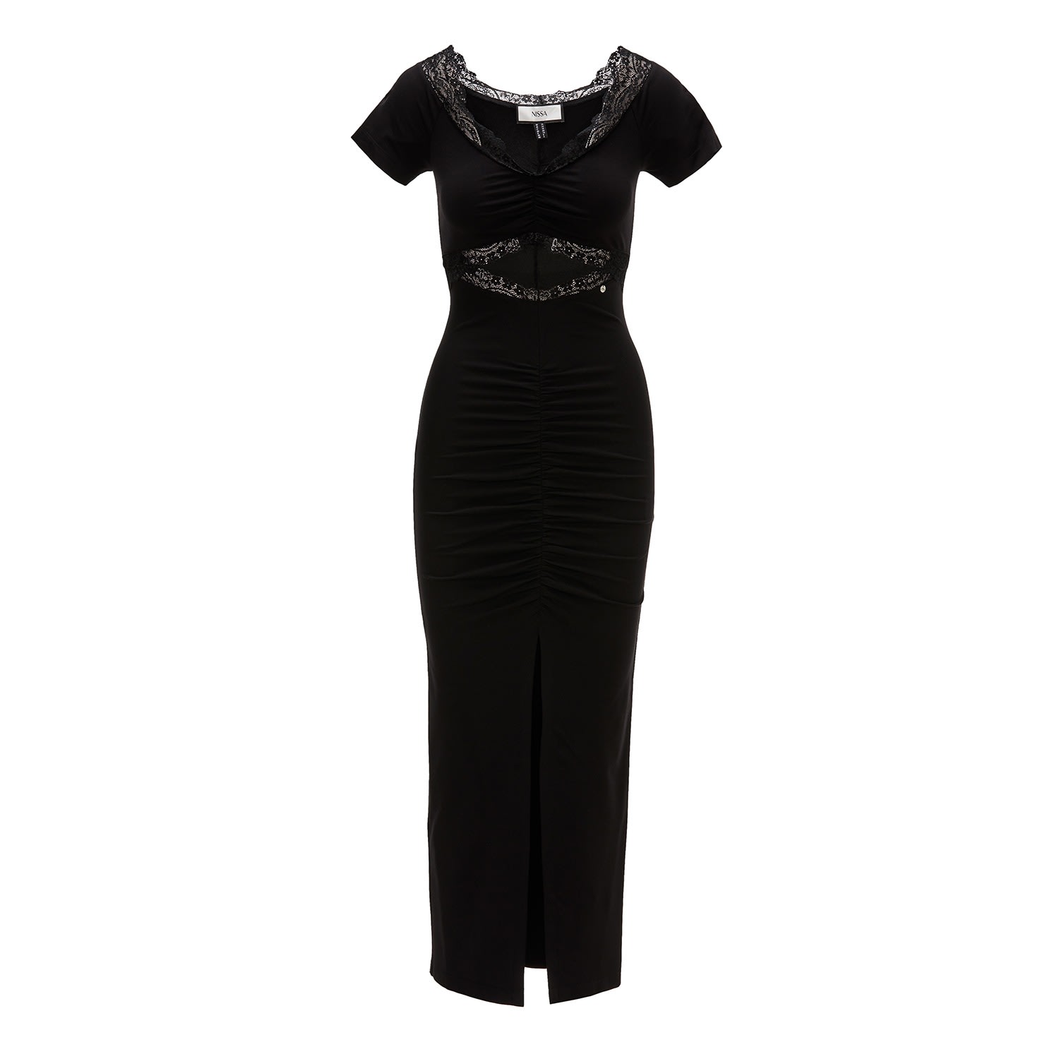 Nissa Women's Lace Trimmed Midi Dress Black In Black