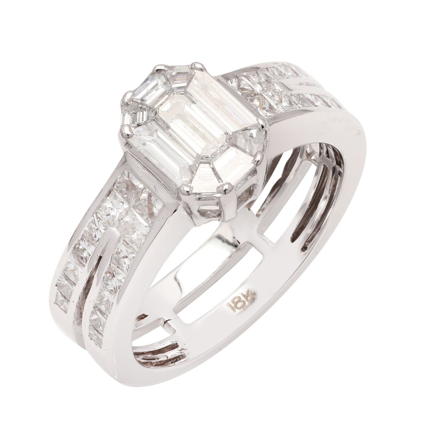 Artisan Women's Natural Emerald Cut Diamond Cocktail Ring In 18k White Gold