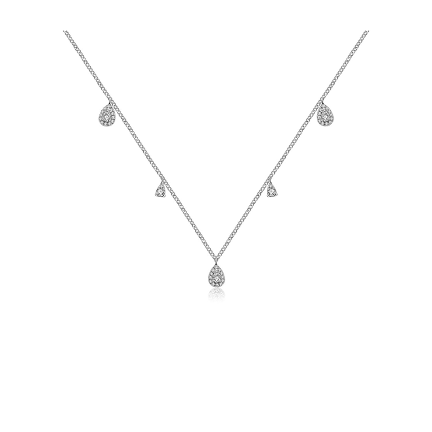 Genevieve Collection Women's 18k White Gold Drop Shape Diamond Necklace / Choker In White