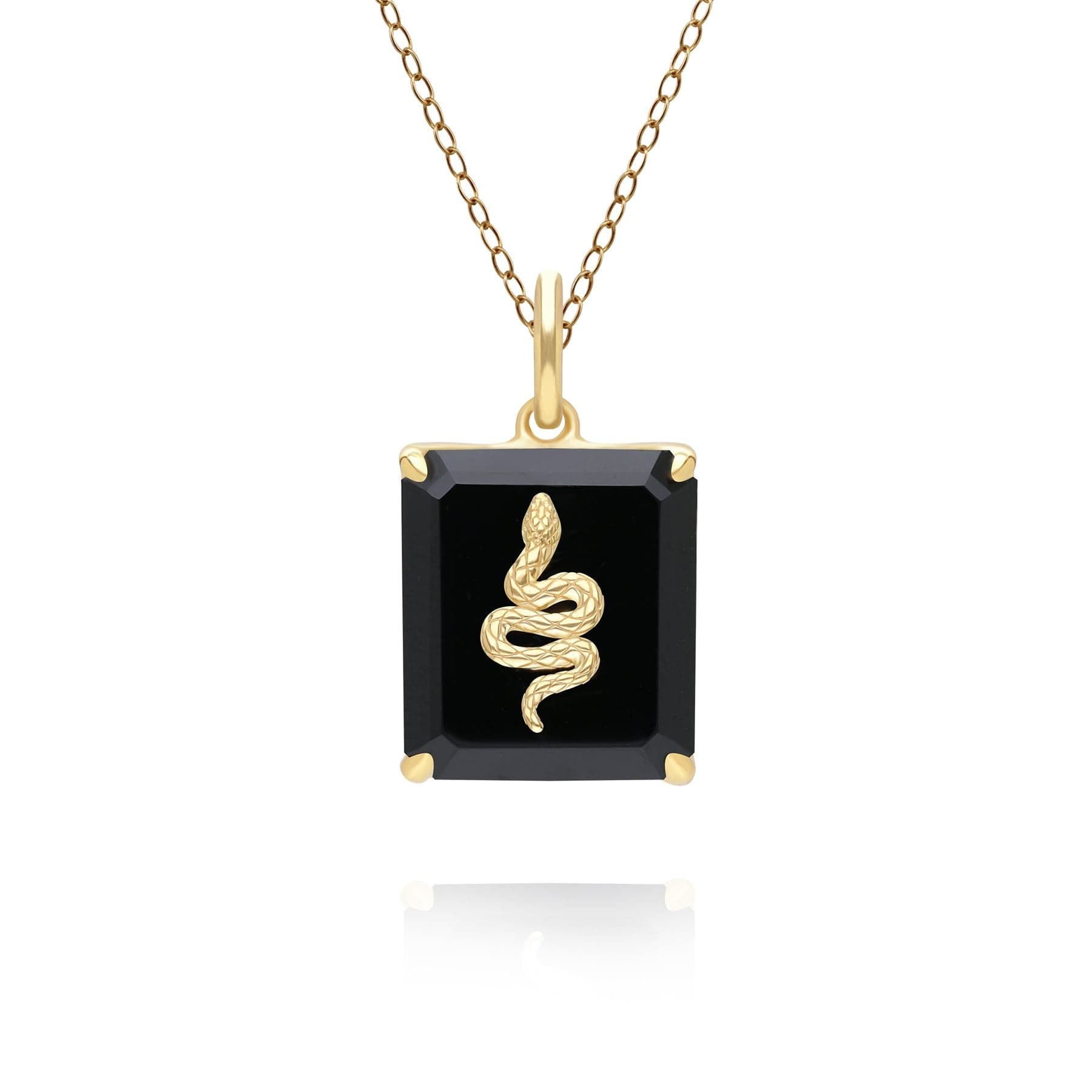 Women’s Gold / Black Black Onyx Snake Pendant In Gold Plated Sterling Silver Gemondo
