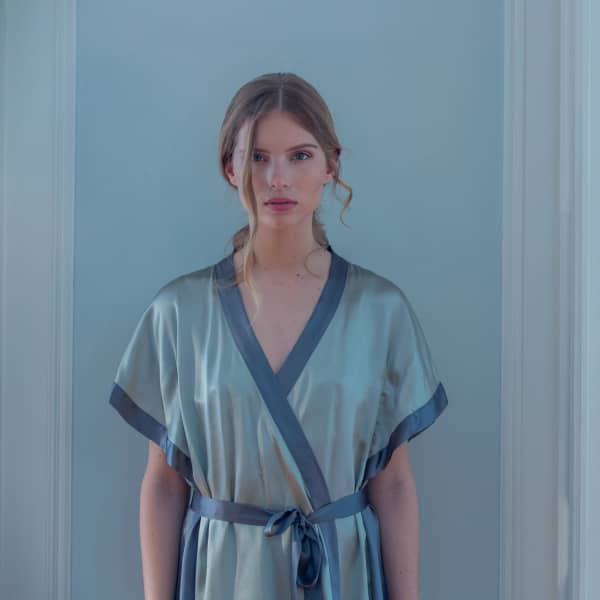 Roses Are Red Morning Quote Kimono In Silk Mint In Silk