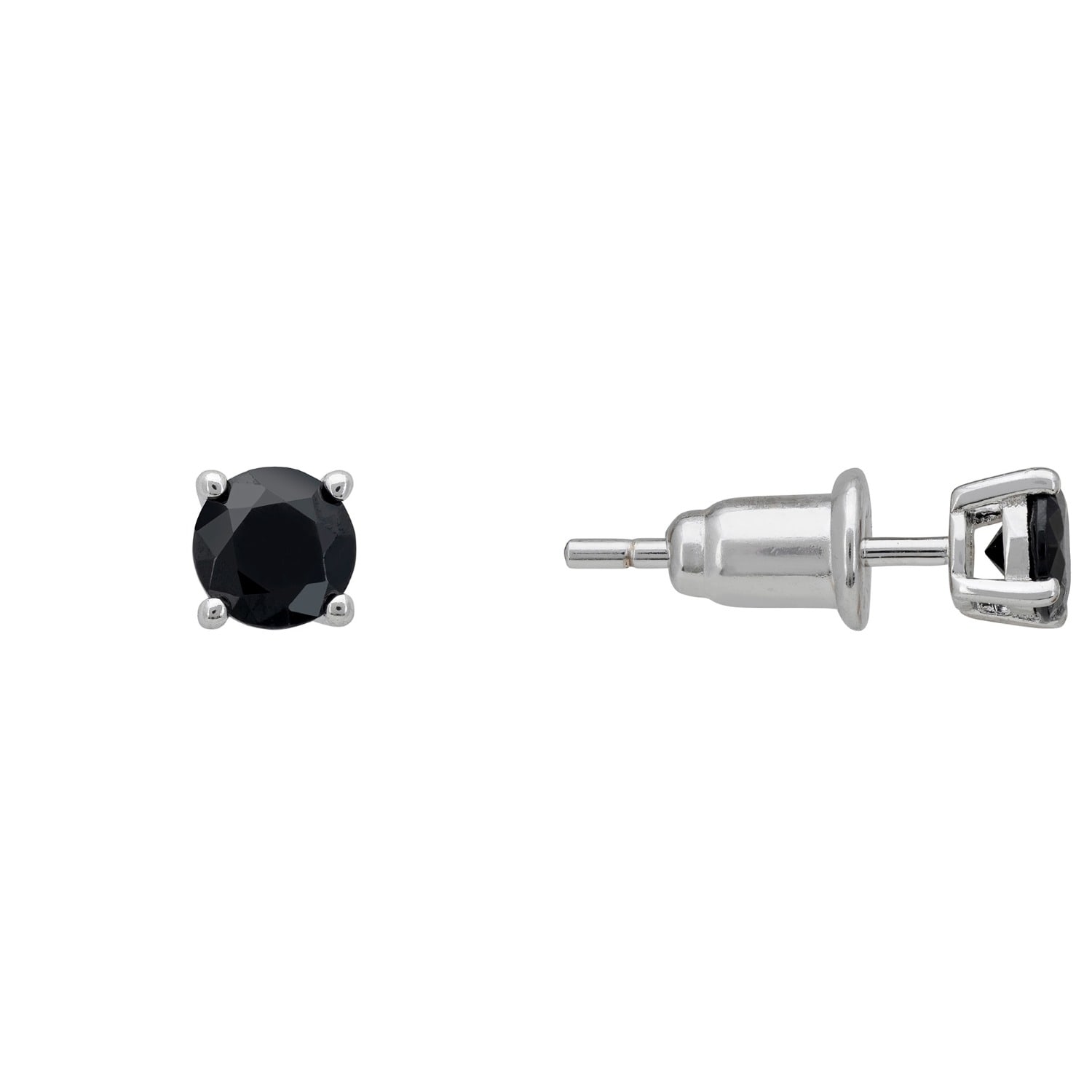 Latelita Black / Silver Mens Single Gemstone Stud Earring Black Onyx Silver