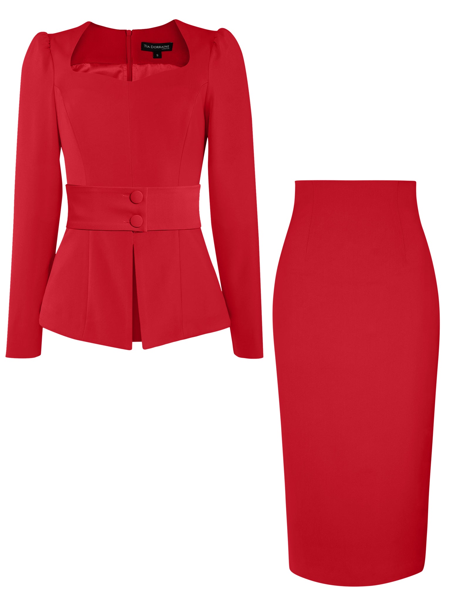 Tia Dorraine Fitted Blouse & Pencil Skirt Set - Fierce Red In Red