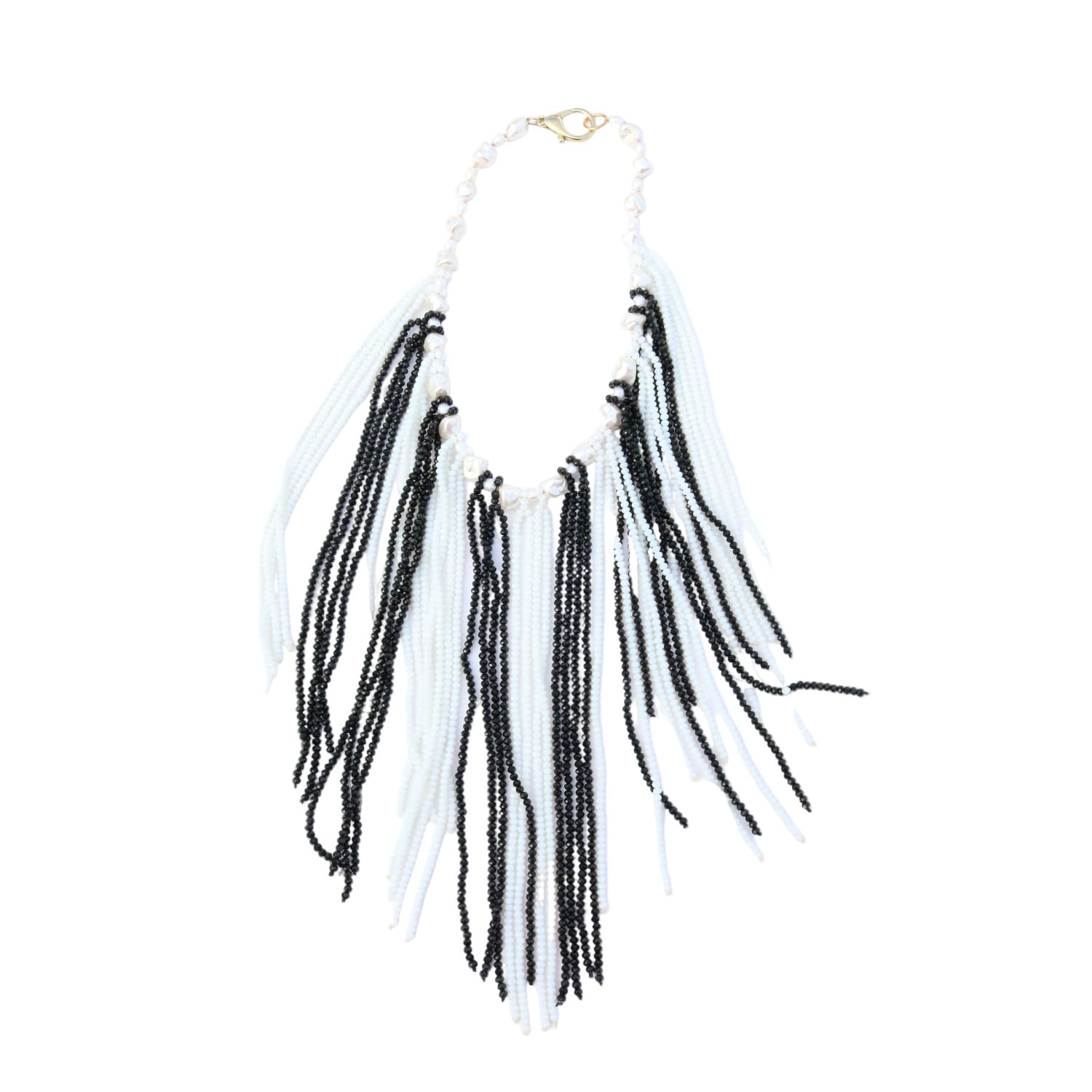 Taylor Reese Women's Neutrals / Black / White Black & White Crystal Fringe Necklace In Multi