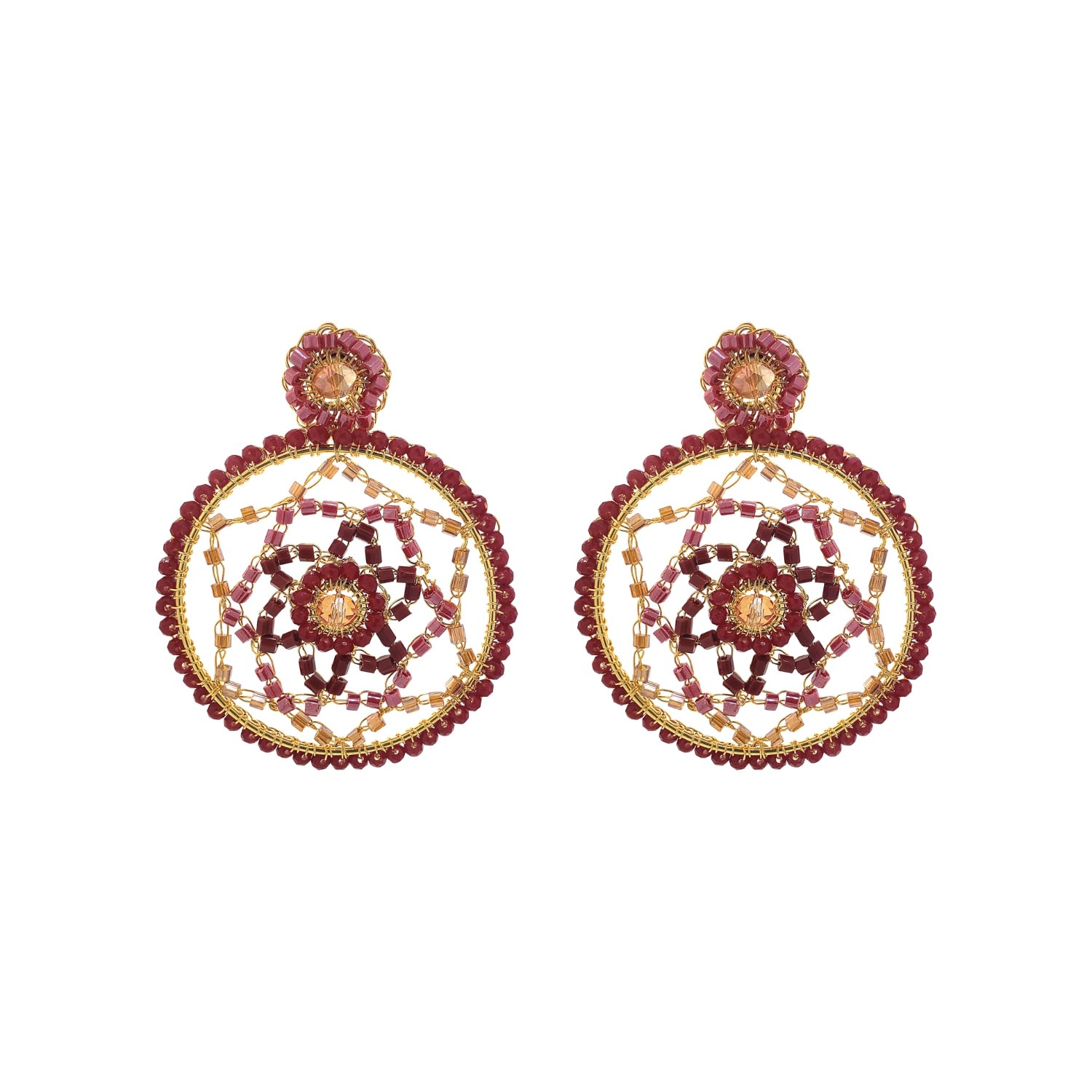 Women’s Gold / Neutrals / Red Crimson Red Lux Handmade Crochet Earrings Lavish by Tricia Milaneze