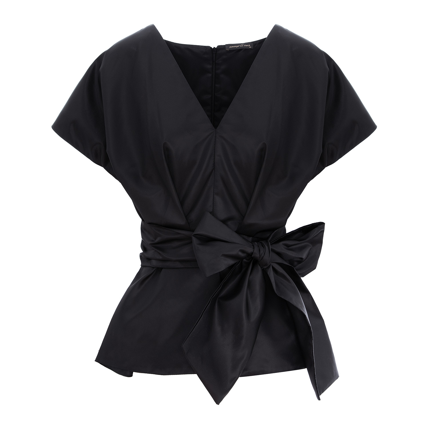 Concept A Trois Women's Black Taffeta Top With Pleats