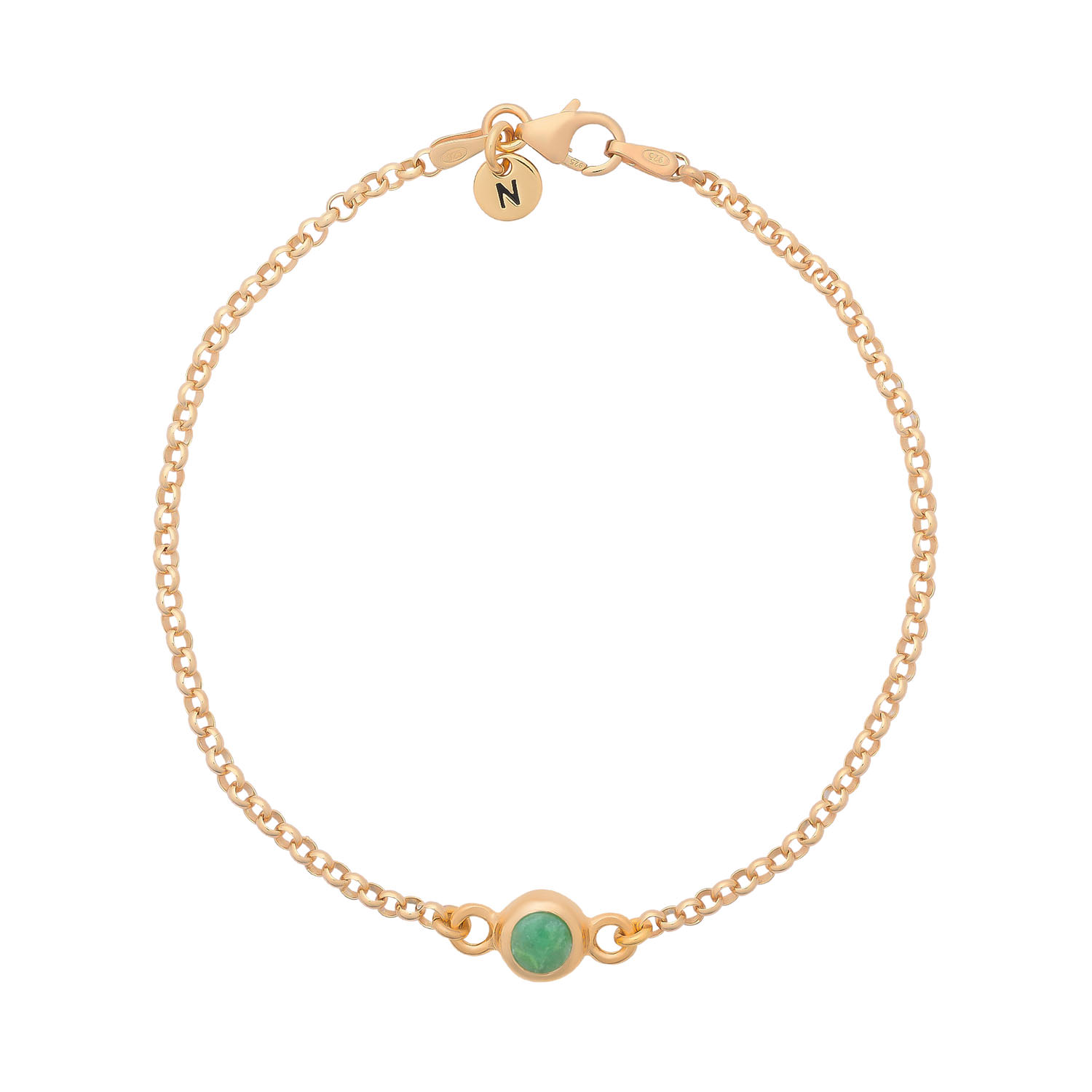 Nellou Jewellery Women's Green Chrysoprase Birthstone Gem Dot Bracelet Gold Plated Sterling Silver- May In Green