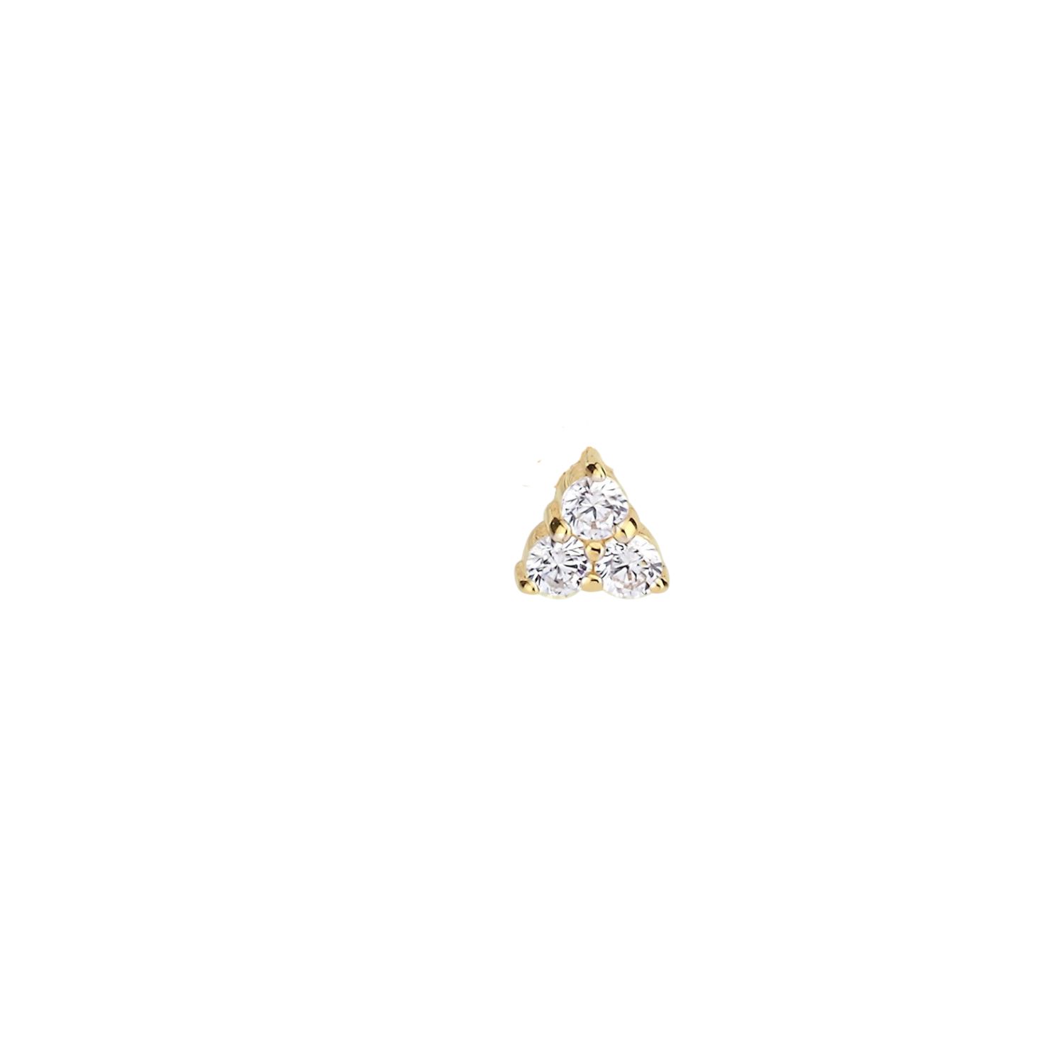 Women's Real Gold Triple Stone Tragus, Gold Three Stone Piercing, Gold Geometric Earrings, Gold Triangle Tragus, Gold Screw Back Earrings Tragus | Linya Jewellery