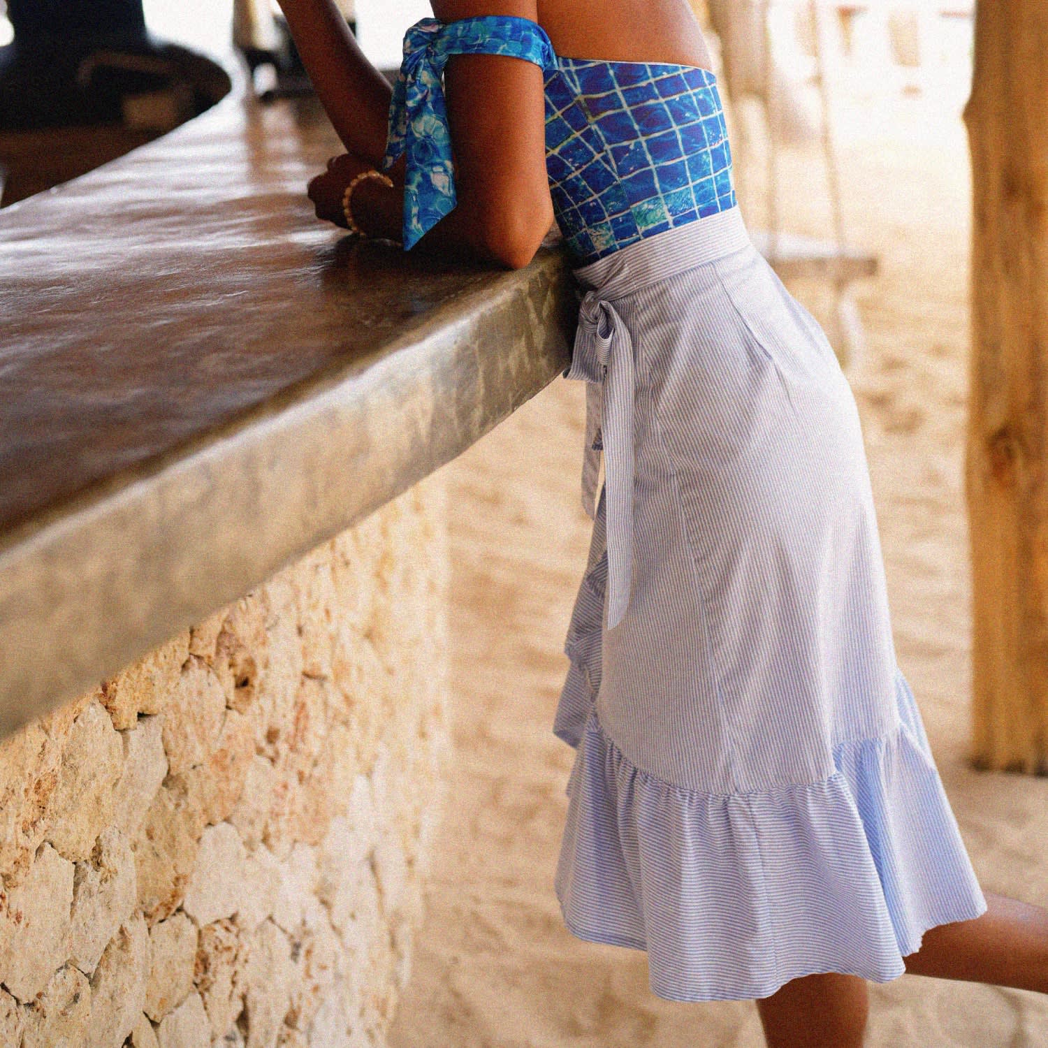 ワンピース Ruffled Layered Wrap Skirt Sky Blue Ruffle Wrap Skirt, Santorini – Noonday Collection