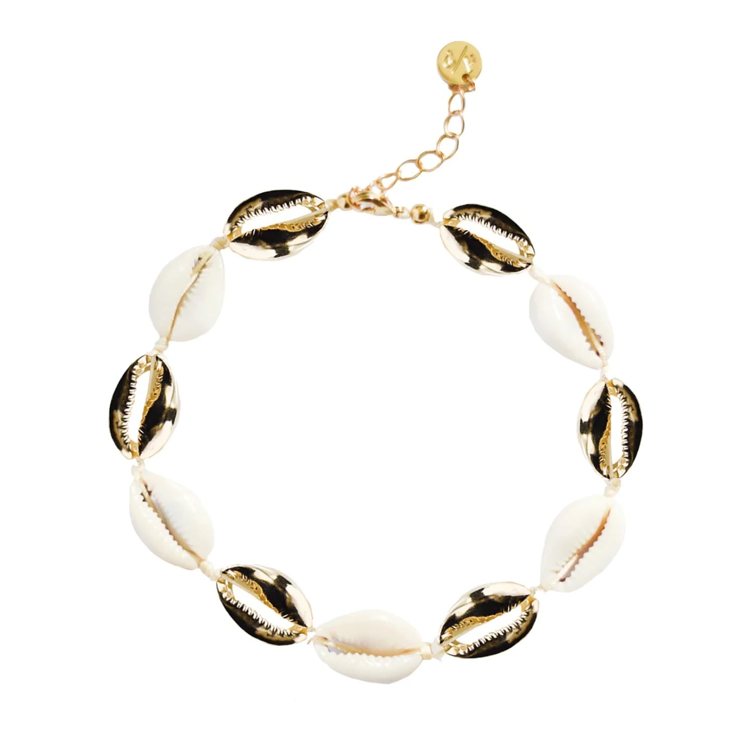 Adriana Pappas Designs Women's White Alternating Mini Shell Anklet - Gold Plated