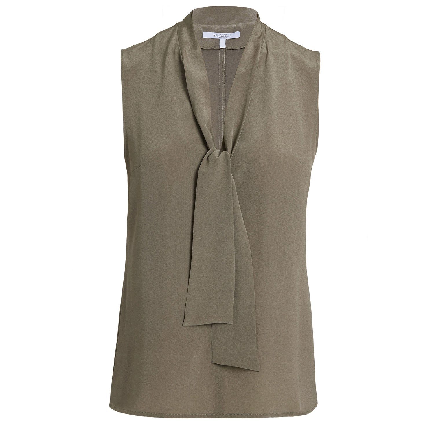 Santorelli Teca Silk Sleeveless Tie Neck Blouse In Gray