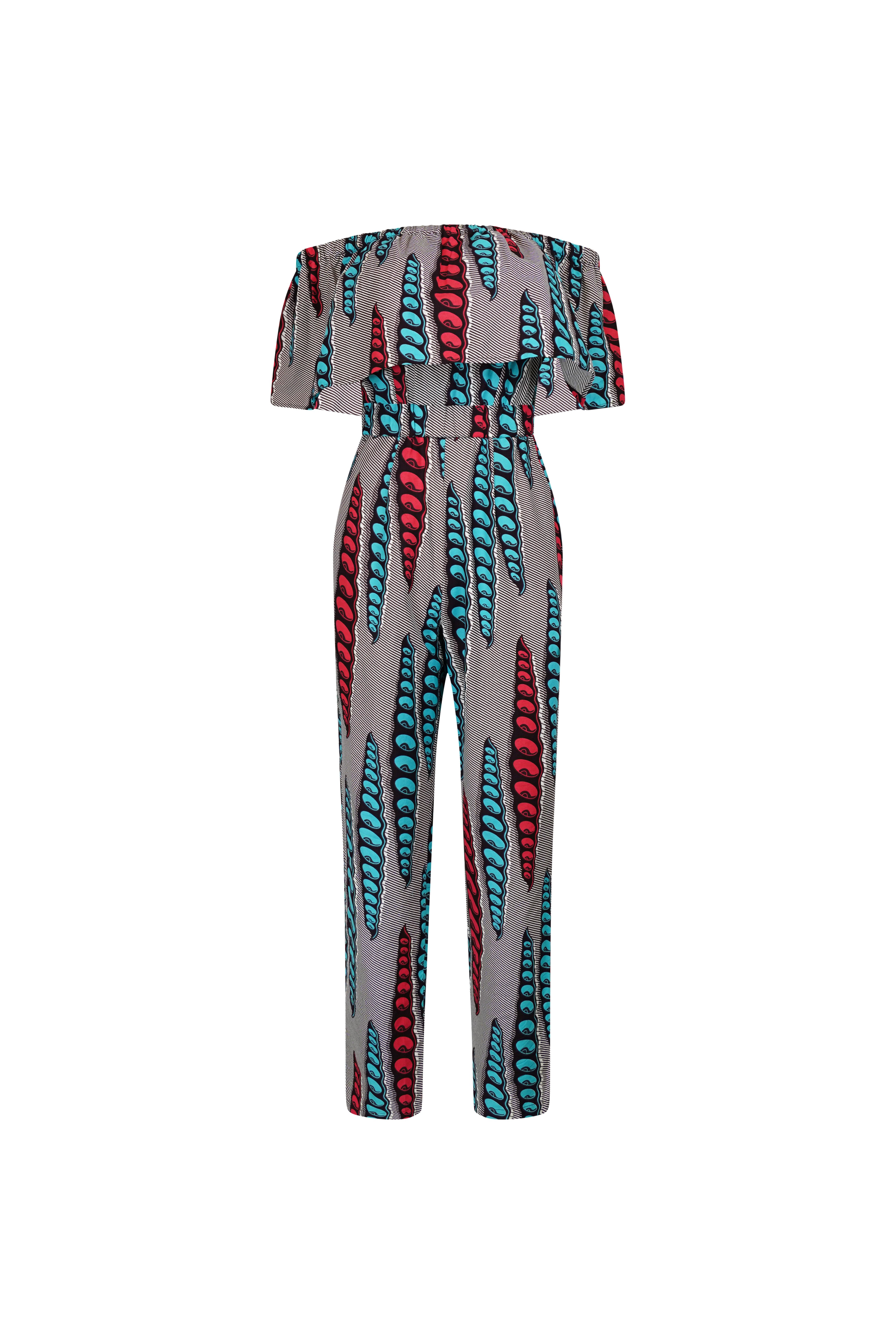 Oliveankara Women's Grey / Blue / Pink Kany Jumpsuit - Grey Blue Pink African Ankara Wax Cotton Print In Grey/blue/pink