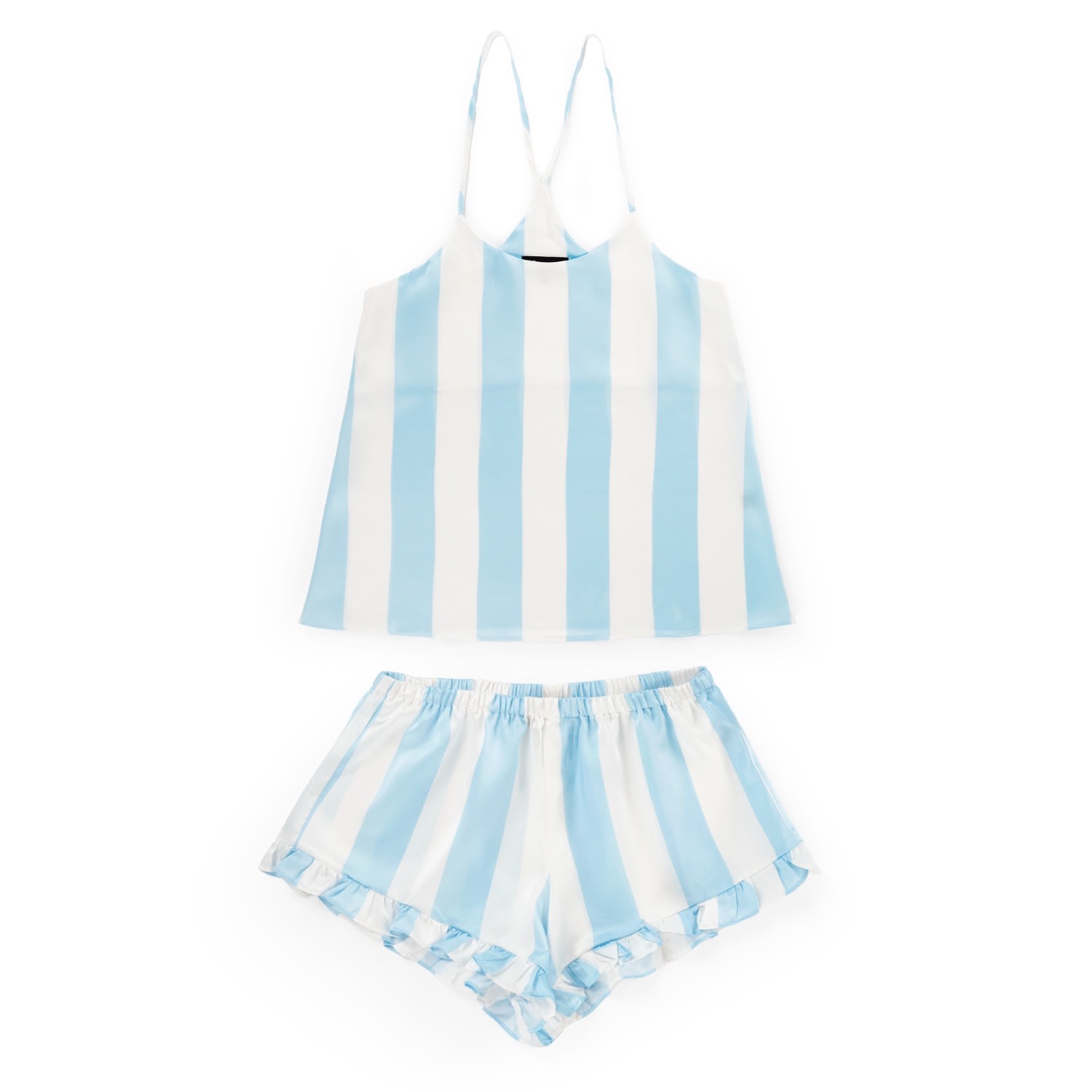 Favette Women's Blue / White Camisole Set Of Top & Shorts In Striped White & Light Blue In Silk In Blue/white