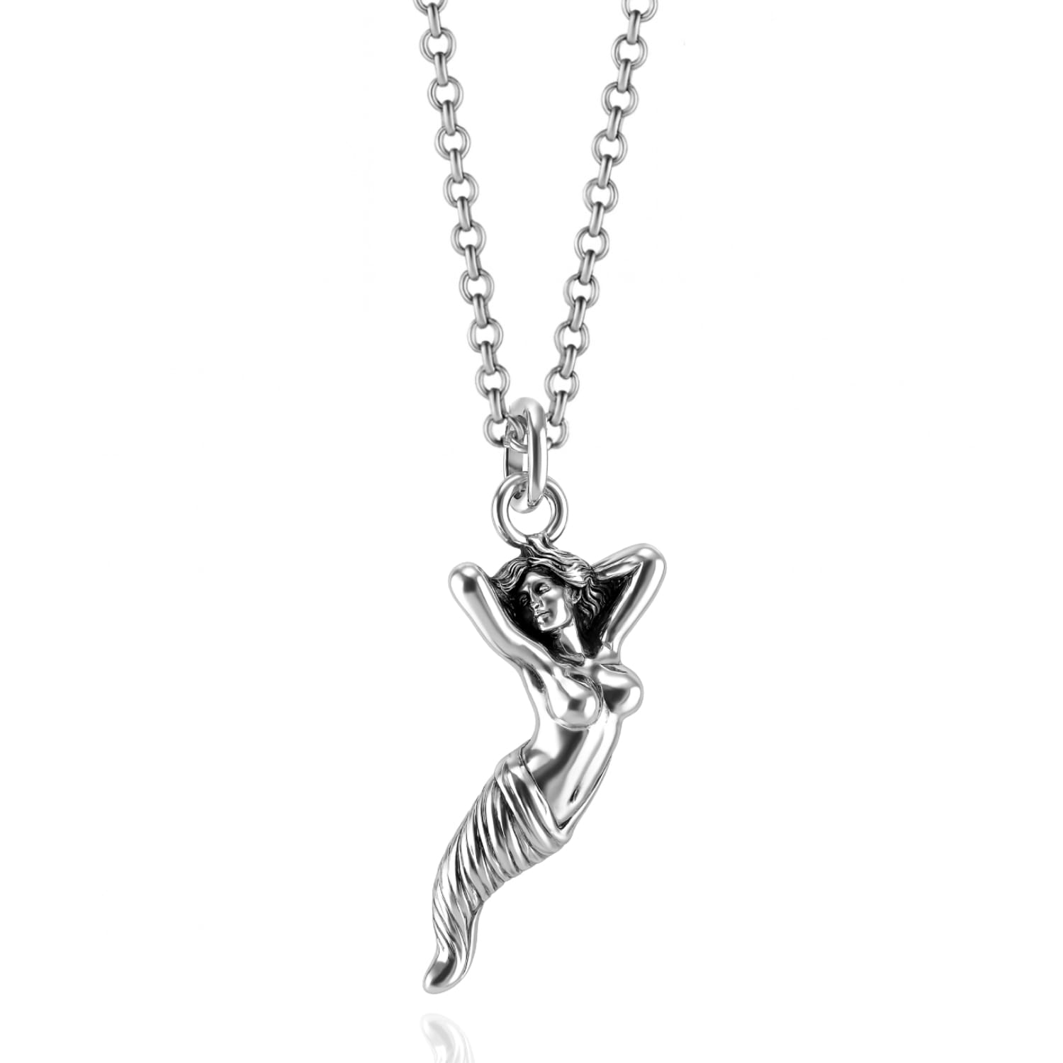 Unaloe Blindfolded Goddess Lucky Horn Necklace In Sterling Silver – Protection & Good Fortune Pendant For W