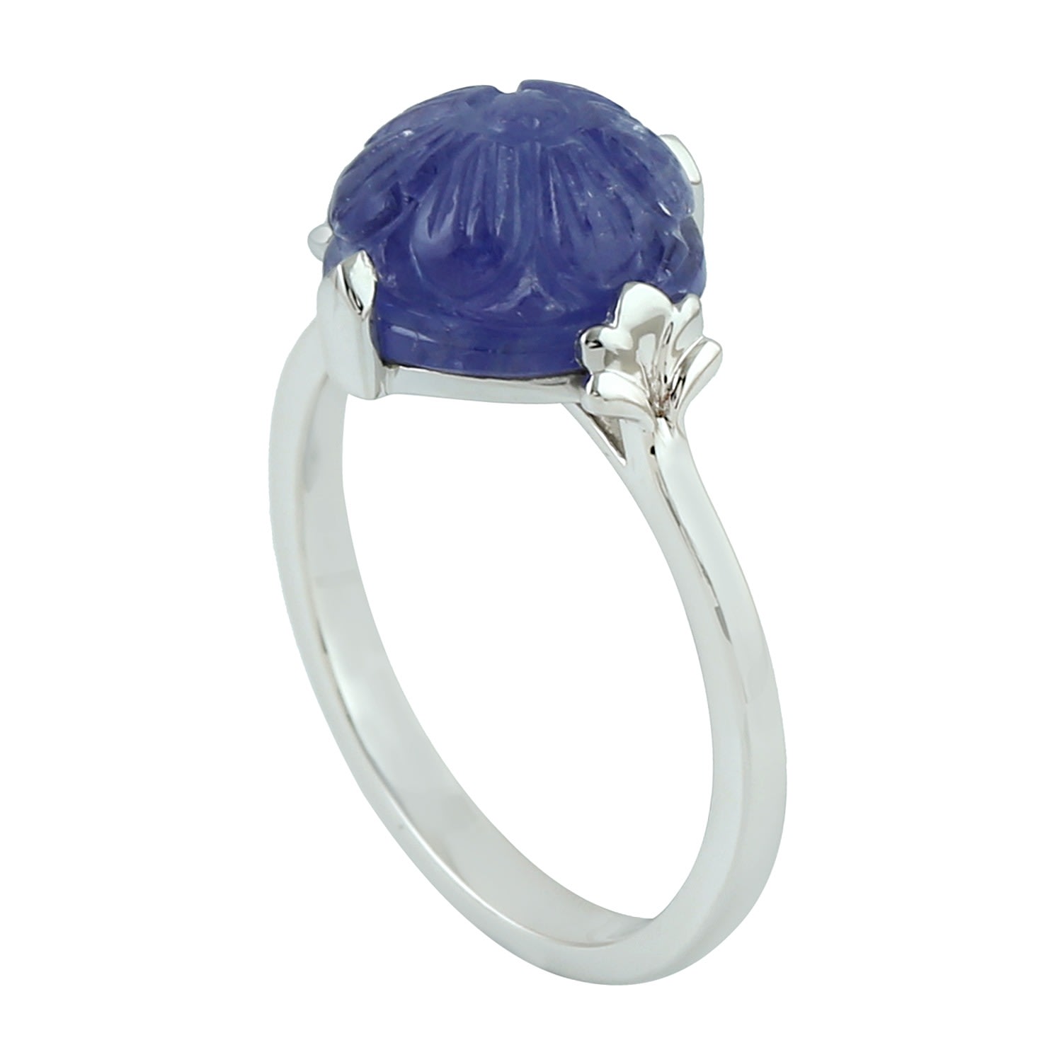 Artisan Women's Blue / White Carving Tanzanite Ring In 18k White Gold Handmade Jewelry In Blue