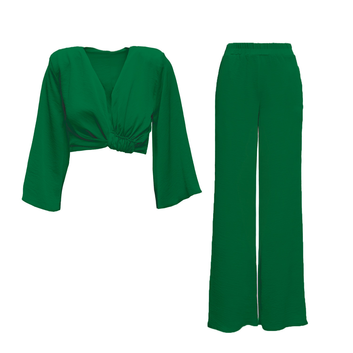 Bluzat Green Set With Blouse And Wide Leg Trousers In Green