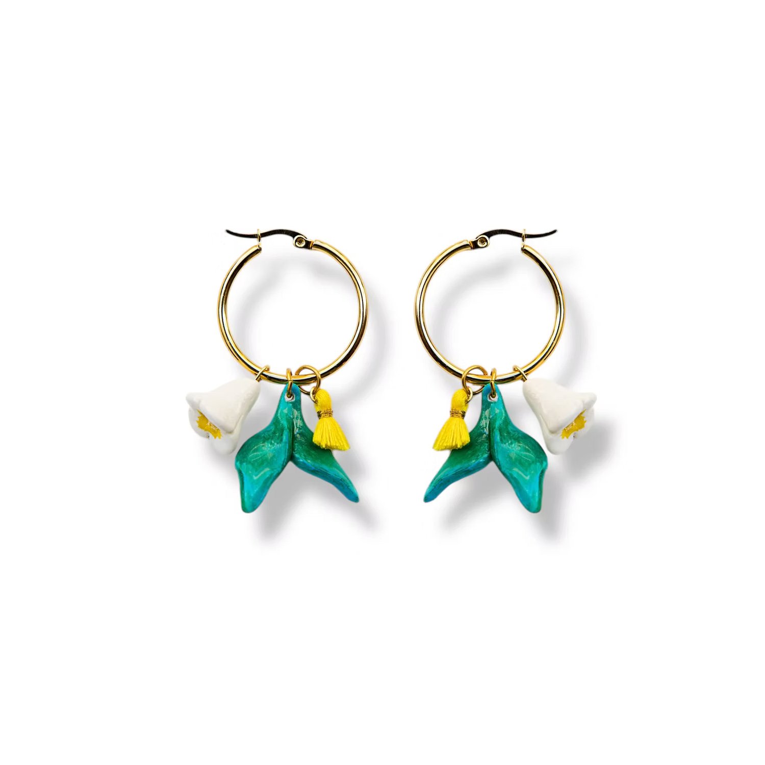 Sunset Magic Studio Women's Yellow / White / Green Maelyn - Hoop Earring With Charms In Multi