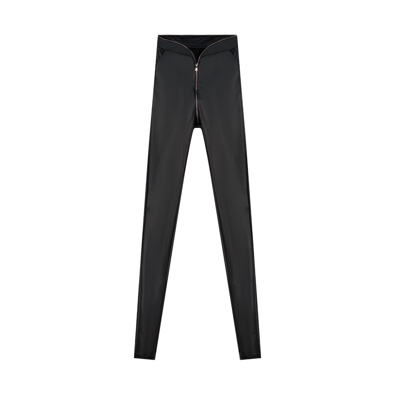 Women’s Black Zipper Detail Leather Pants Xxs ch