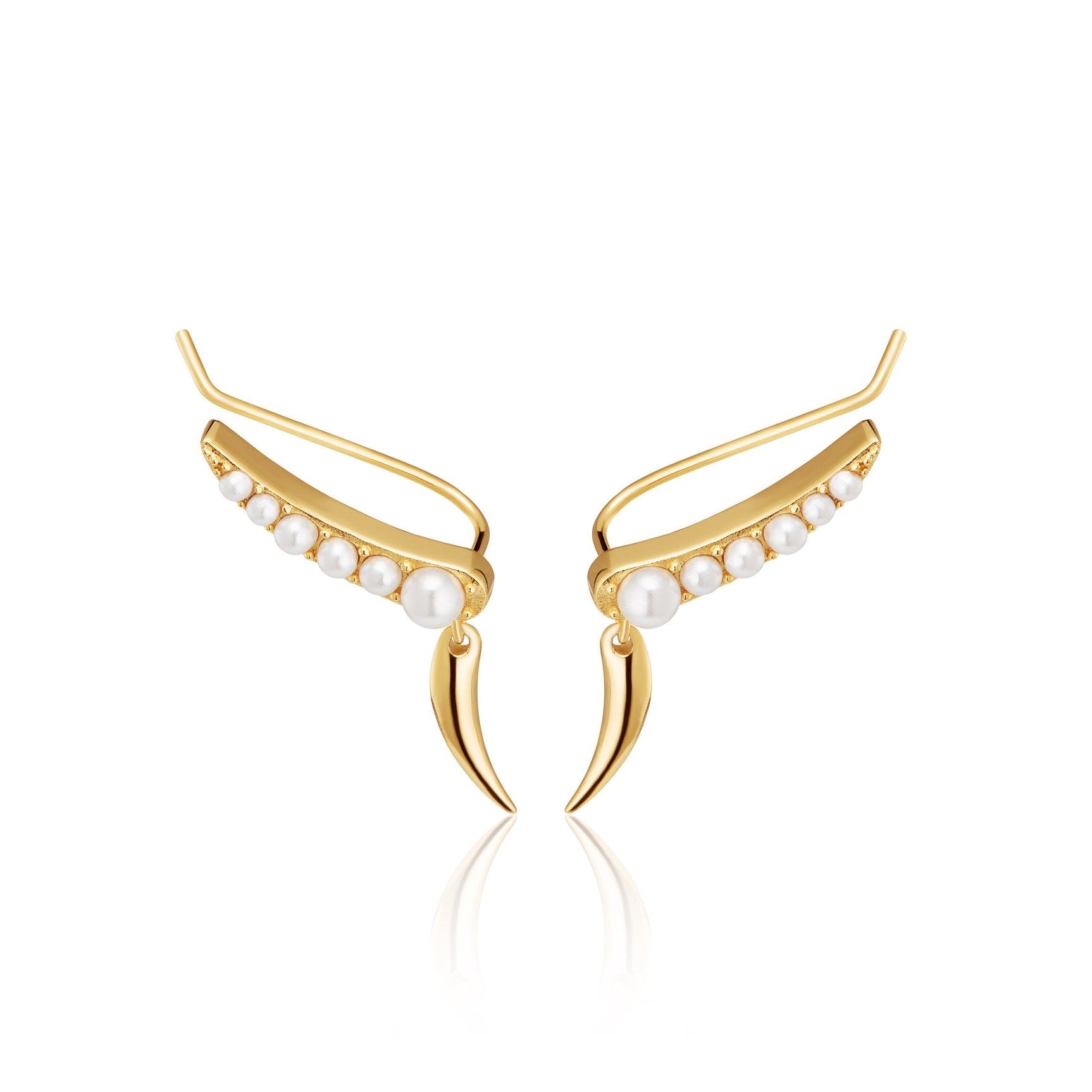 Scream Pretty Women's Gold Pearl Ear Climber Earrings With Claw Drop
