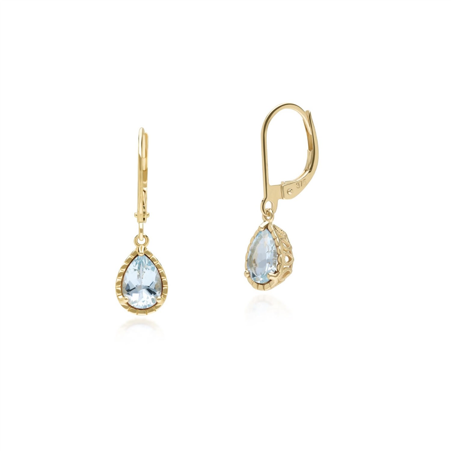 Women’s Gold / Blue Aquamarine Pear Dangle Earrings In Yellow Gold Gemondo