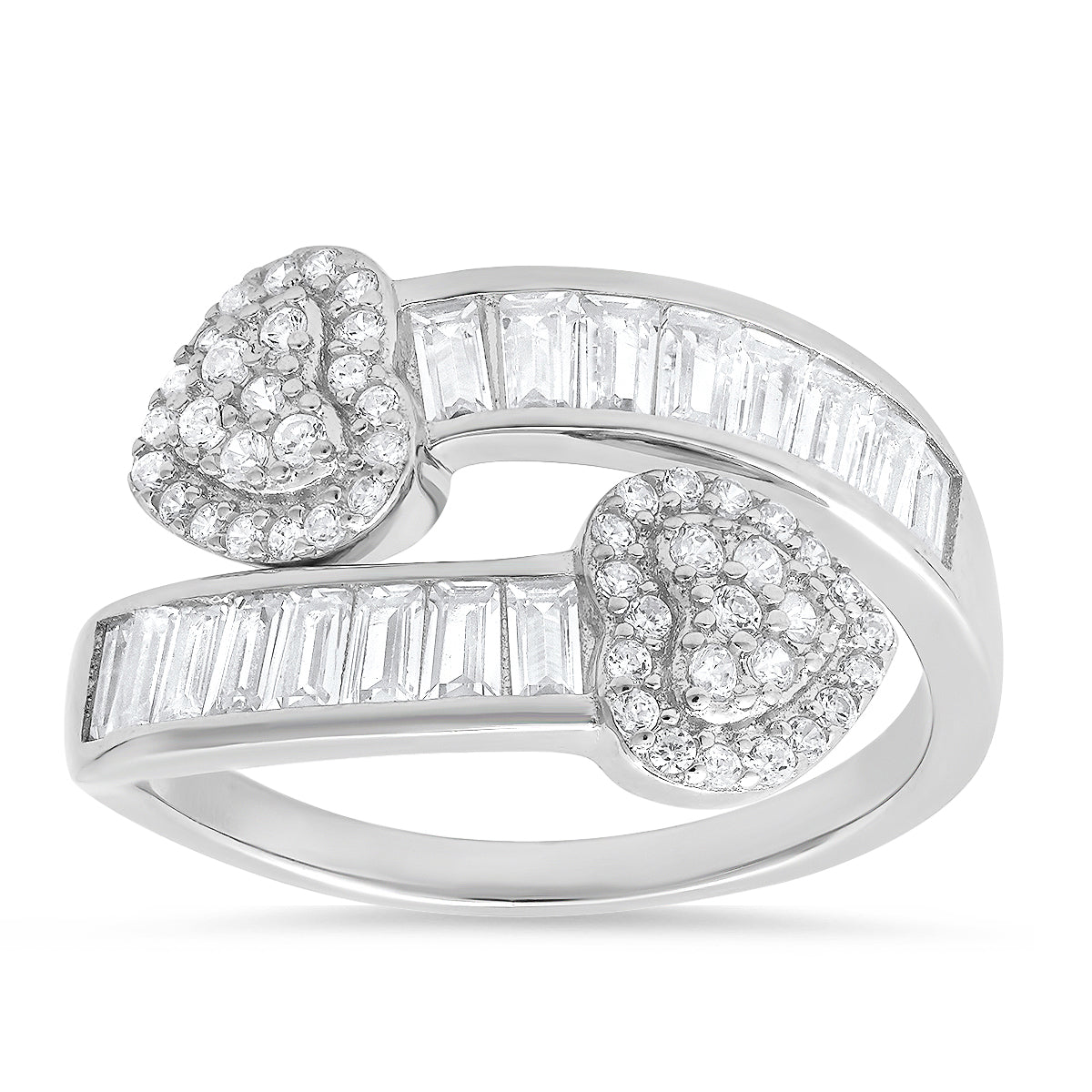 Kylie Harper Women's Sterling Silver Heart Baguette-cut Diamond Cz Bypass Ring