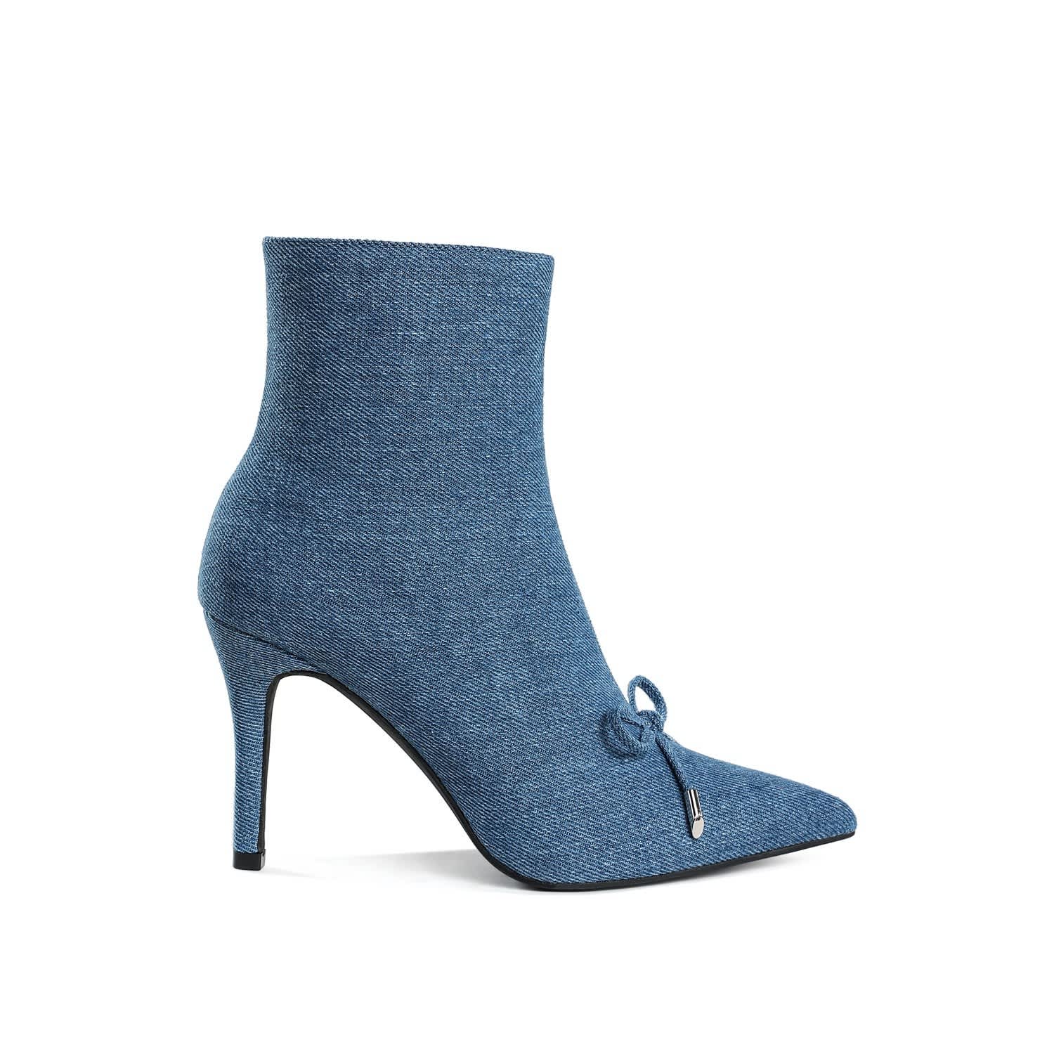 Rag & Co Women's Blue Flapper Bow Detail Denim Ankle Boots By