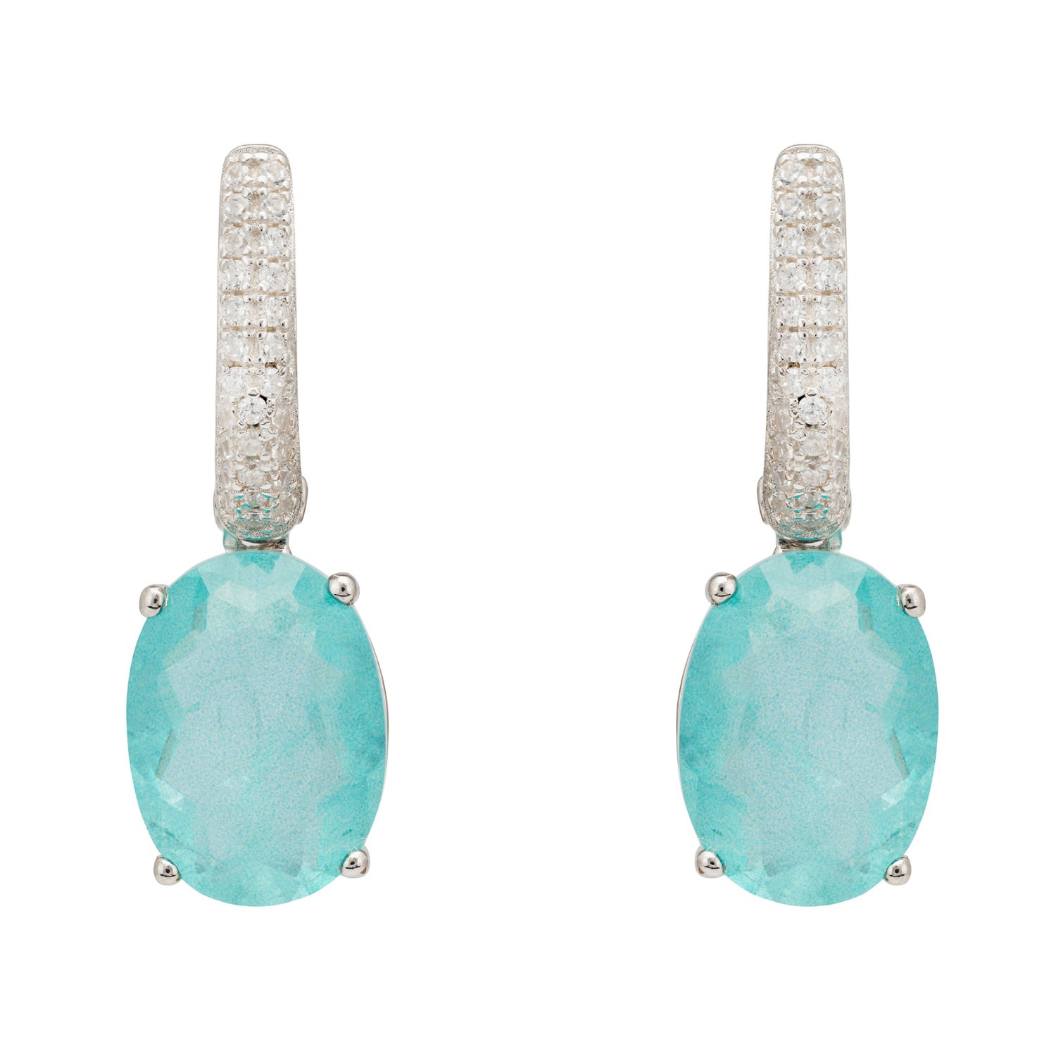 Women’s Blue / White / Green Alexandra Oval Drop Earrings Silver Paraiba Tourmaline Latelita