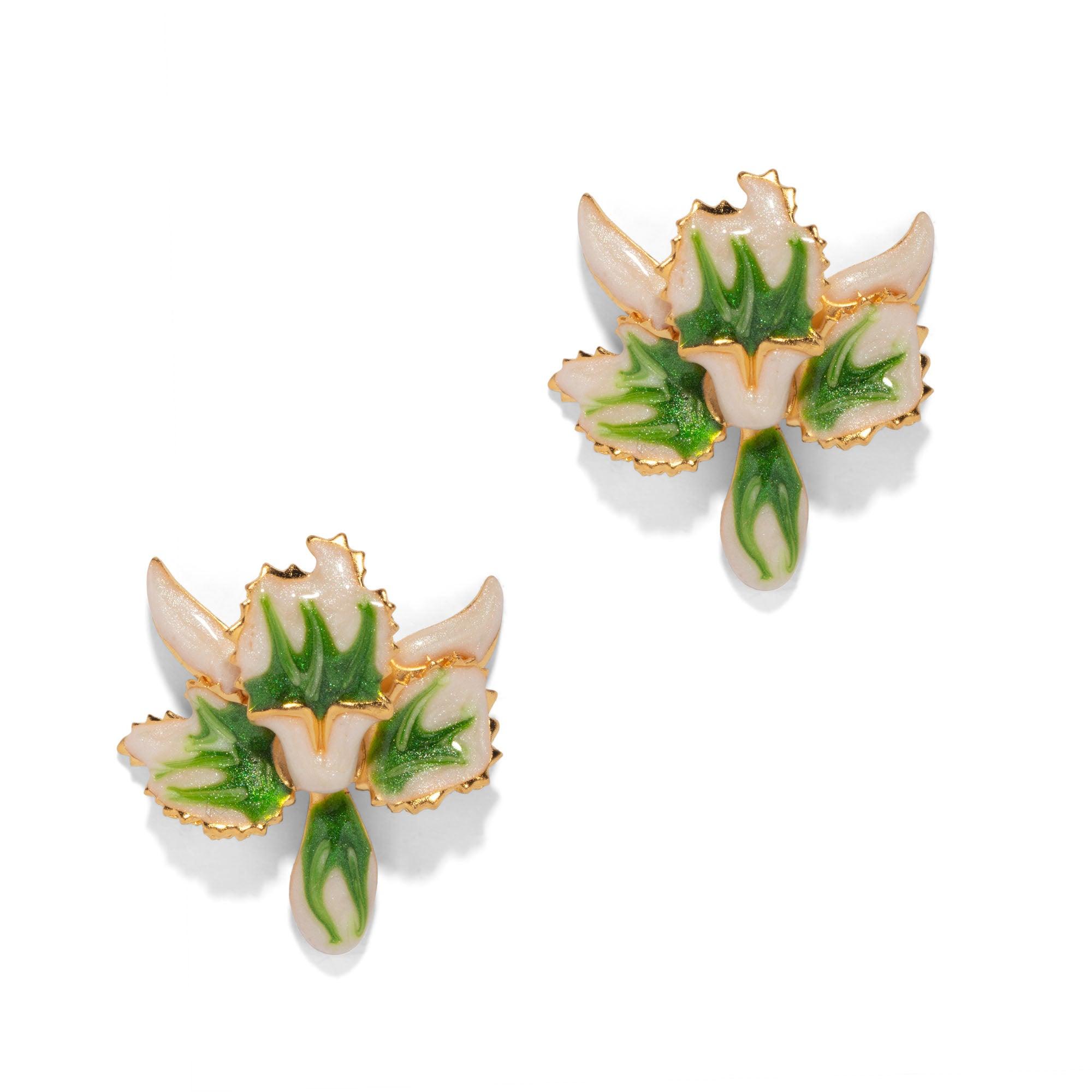 The Pink Reef Women's Green  Tiny Jade Orchid Earring
