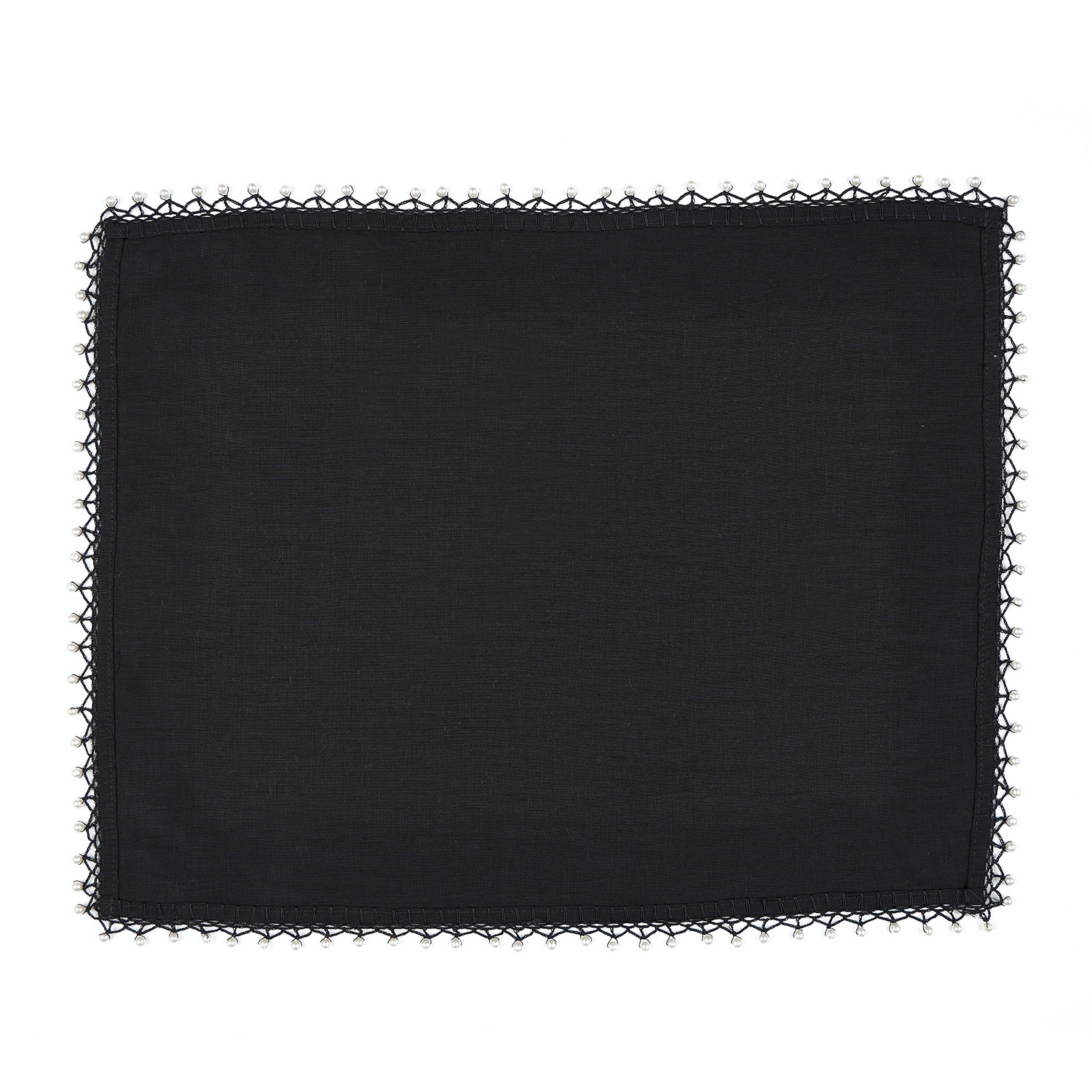 Km Home Collection Black Linen Placemats With Pearl Set Of 2 In Black