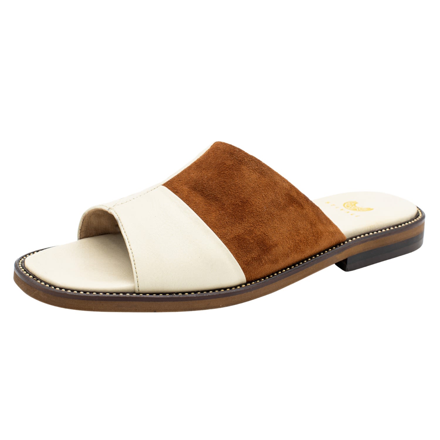 Women’s Twinflame Slide On Sandals In Ivory Embossed Leather & Tan Suede 4 Uk Stivali New York