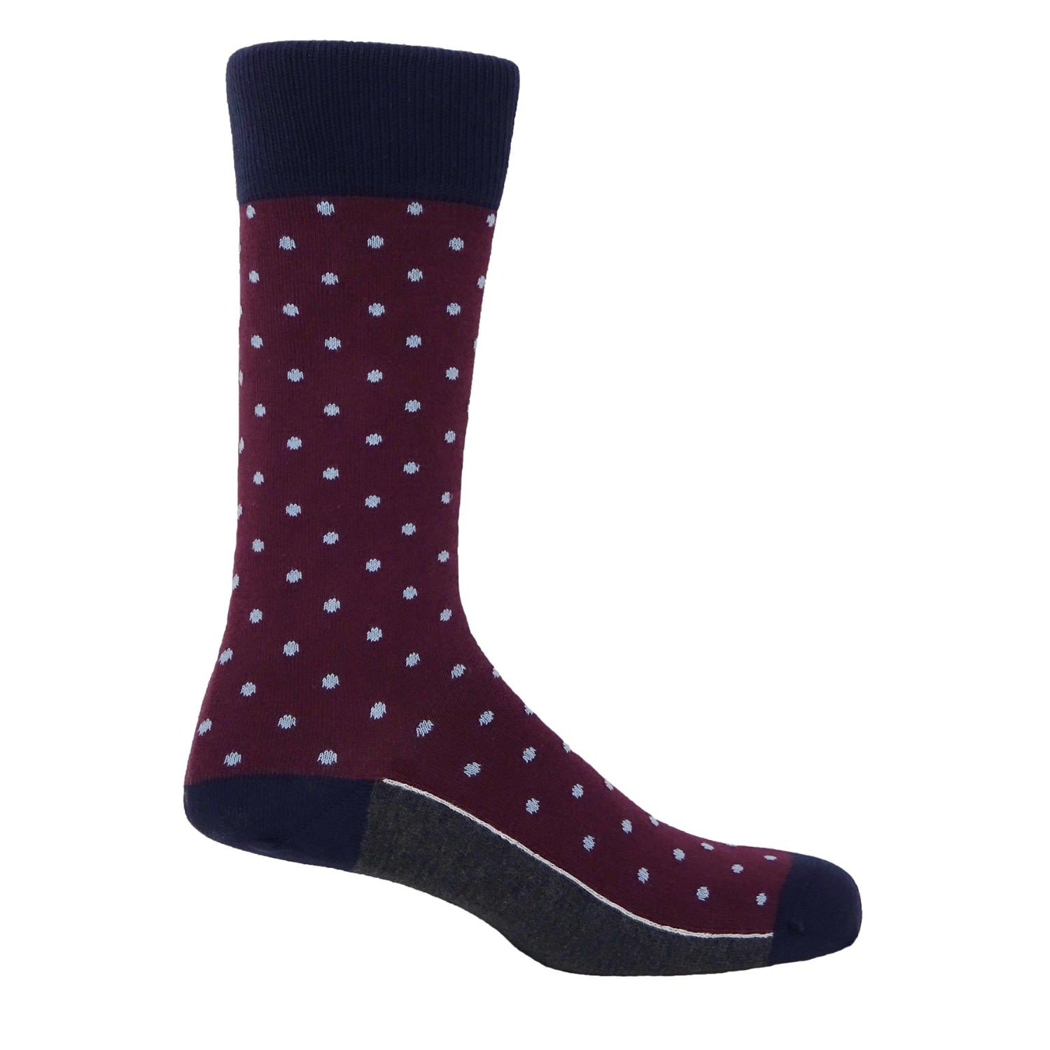 Peper Harow - Made In England Red Pin Polka Men's Socks - Burgundy In Red