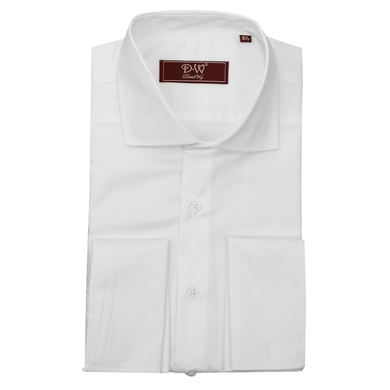 David Wej Men's Cutaway Collar Double Cuff Fine Twill Shirt – White In White