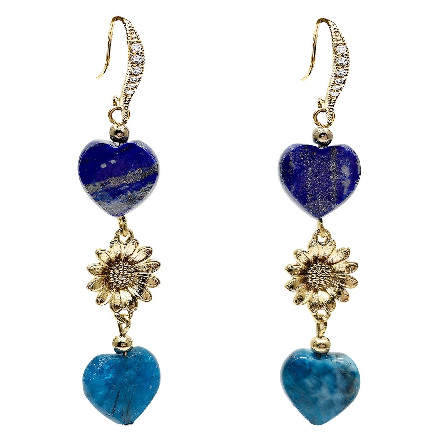 Farra Women's Blue Heart-shaped Lapis And Apatite Flower Earrings In Blue