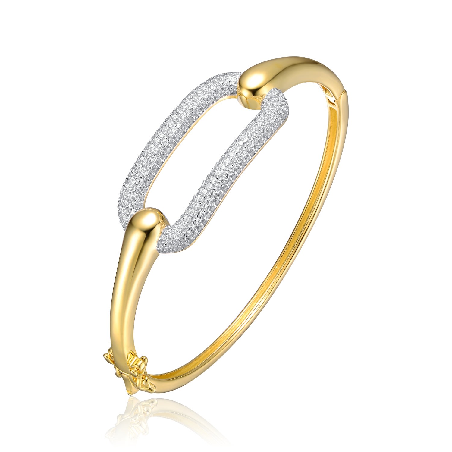 Women’s Sterling Silver Yellow Gold Plated Cubic Zirconia French Pave Geometric Link Bangle Bracelet Genevive Jewelry