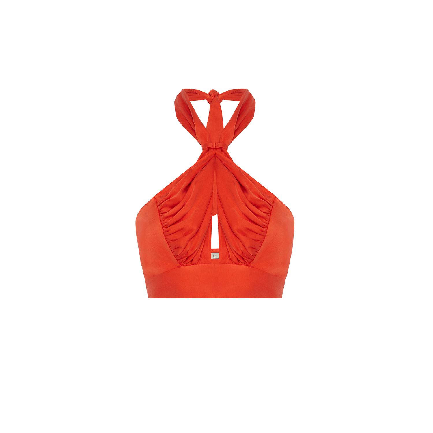 Rue Les Createurs Women's Yellow / Orange Neck Tie Coral Bustier In Yellow/orange