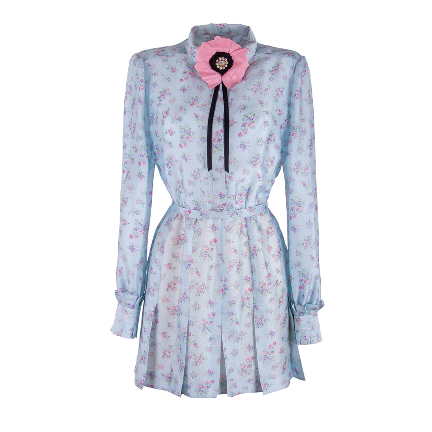 Rua & Rua Women's Mini Silk Dress With Flower Brooch Multicolour