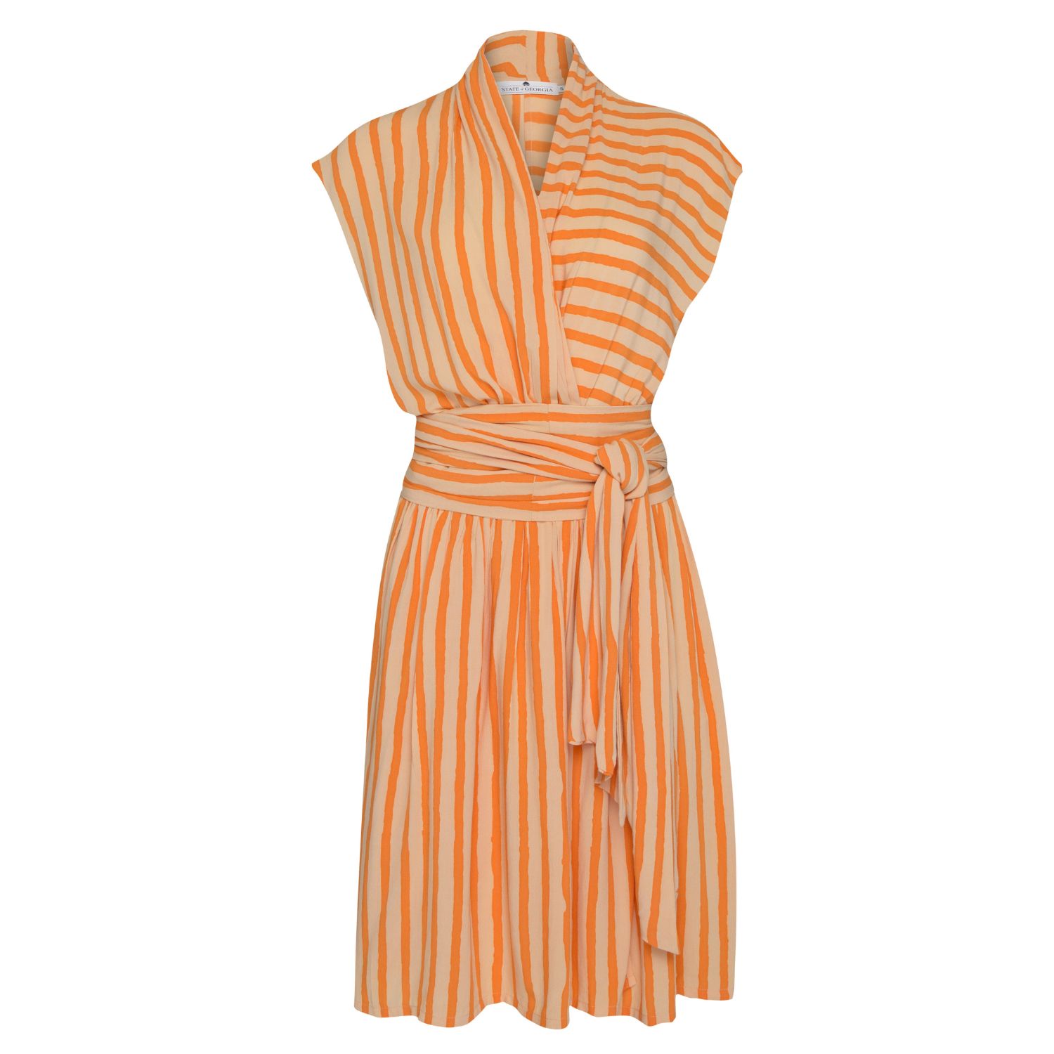 State Of Georgia Women's Yellow / Orange / White The Point Dress Short Orange Film Stripe In Yellow/orange