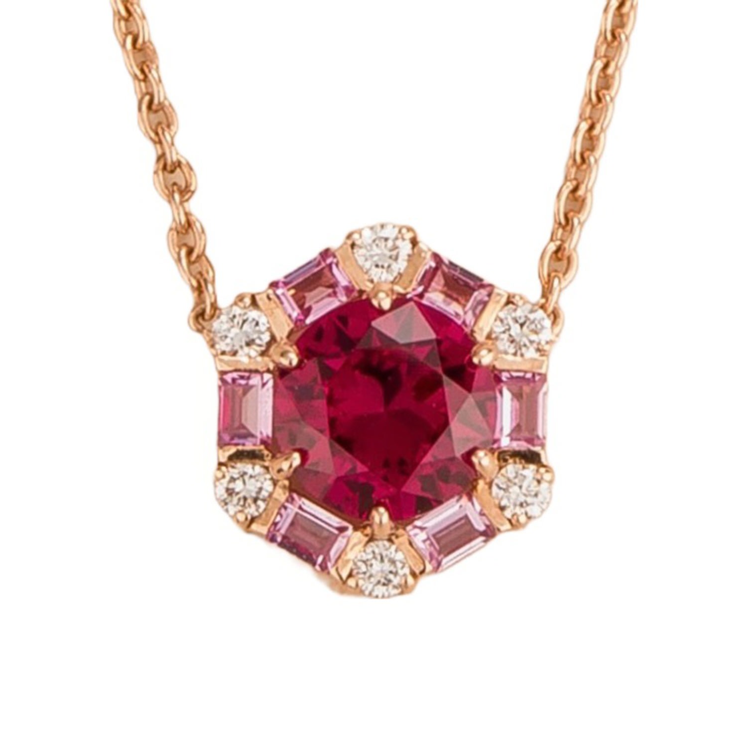 Women’s White / Red / Pink Melba Rose Gold Necklace Ruby, Pink Sapphire & Diamond Juvetti