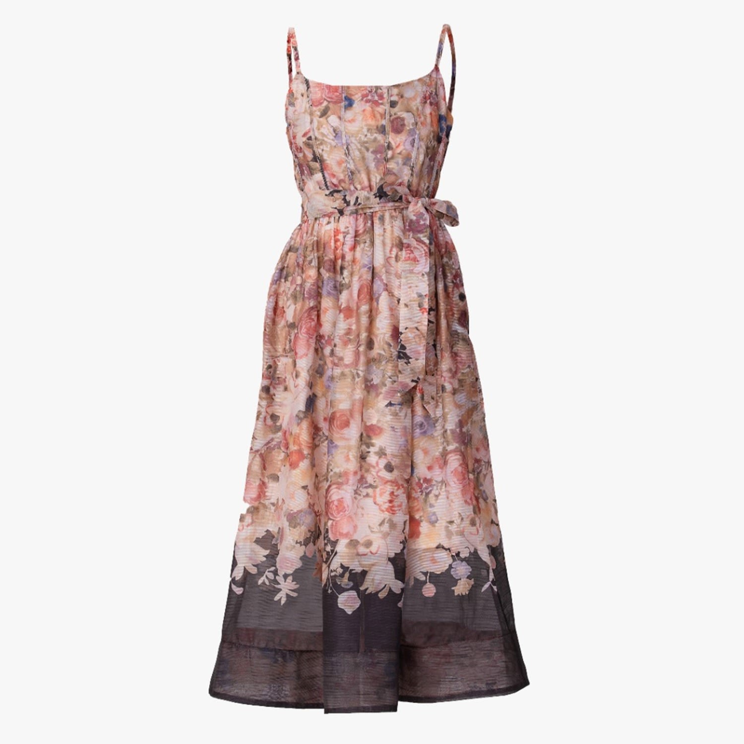Smart And Joy Women's Flower Print Organza Strappy Dress - Black In Black