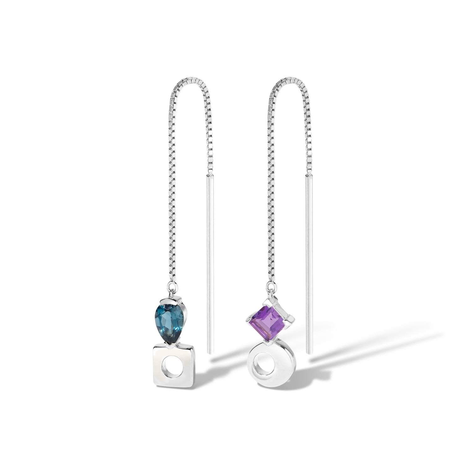 Women’s Falling & Laughing Threader Earrings - Sterling Silver Threader Earrings With London Blue Topaz & Amethyst Gemstones Ldere