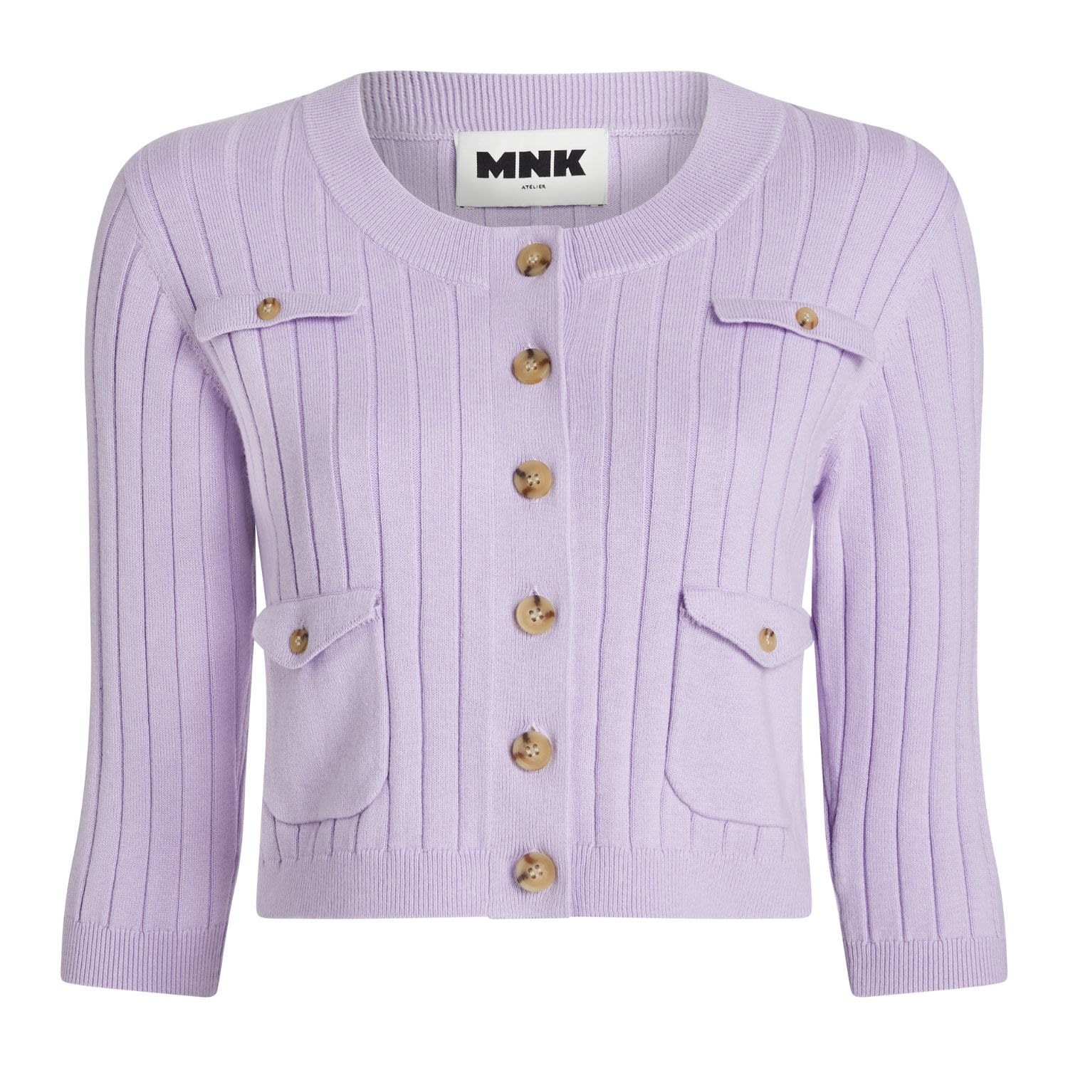 Mnk Atelier Purple 80s Cardigan In Pink/purple